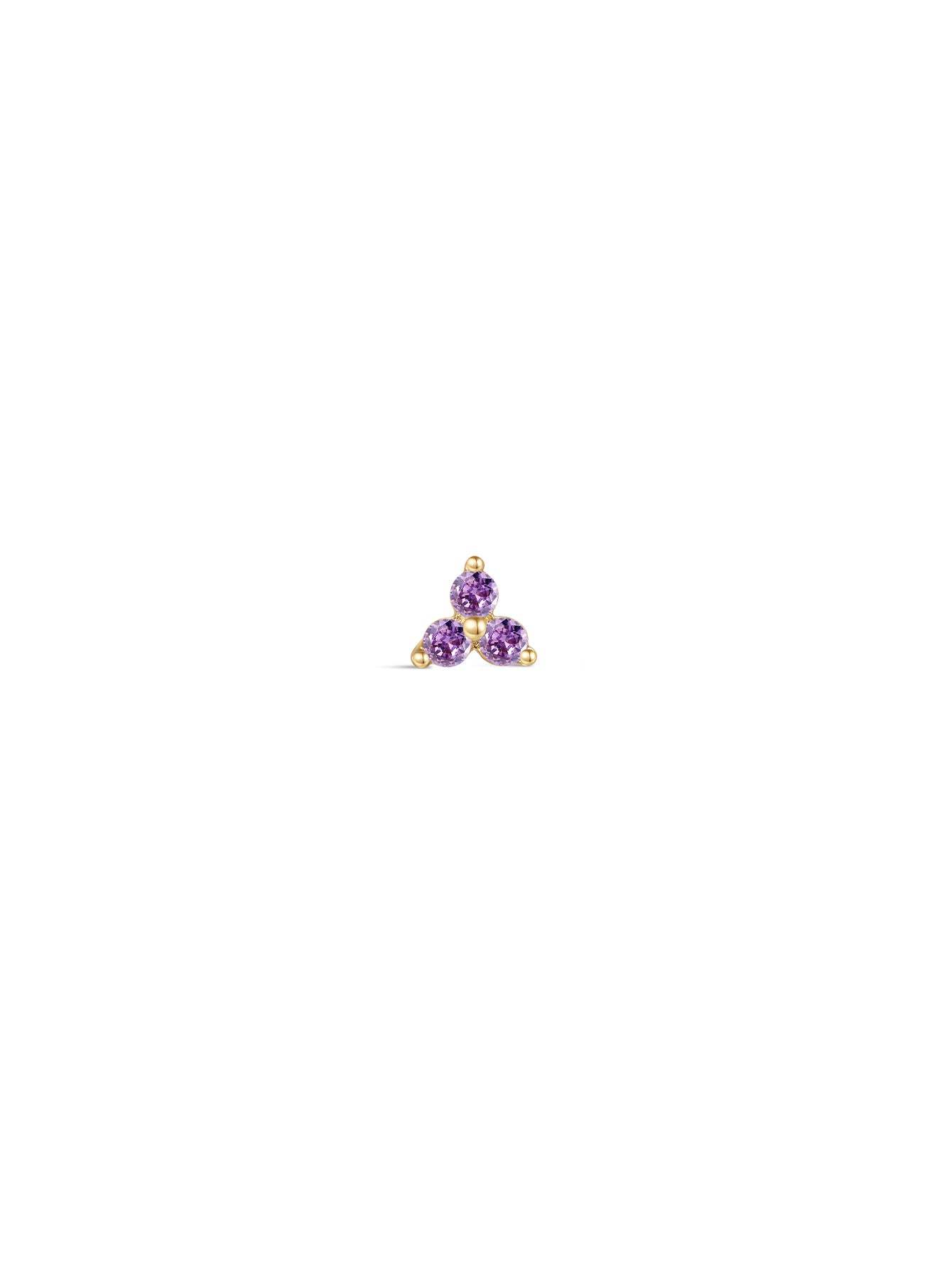 14K Solid Gold February Trinity Shiny Birthstone Stud-aurivna
