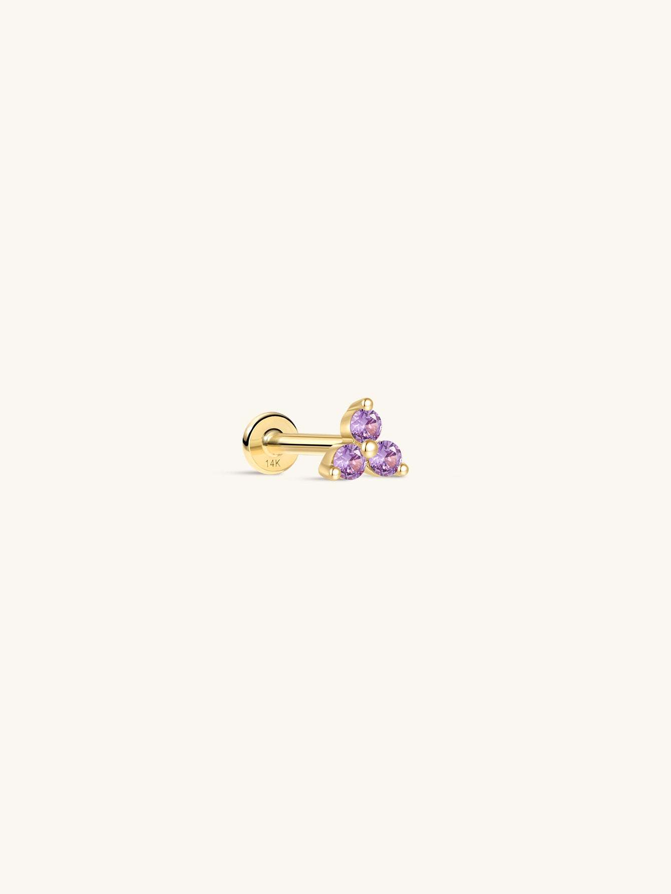 14K Solid Gold February Trinity Shiny Birthstone Stud-aurivna