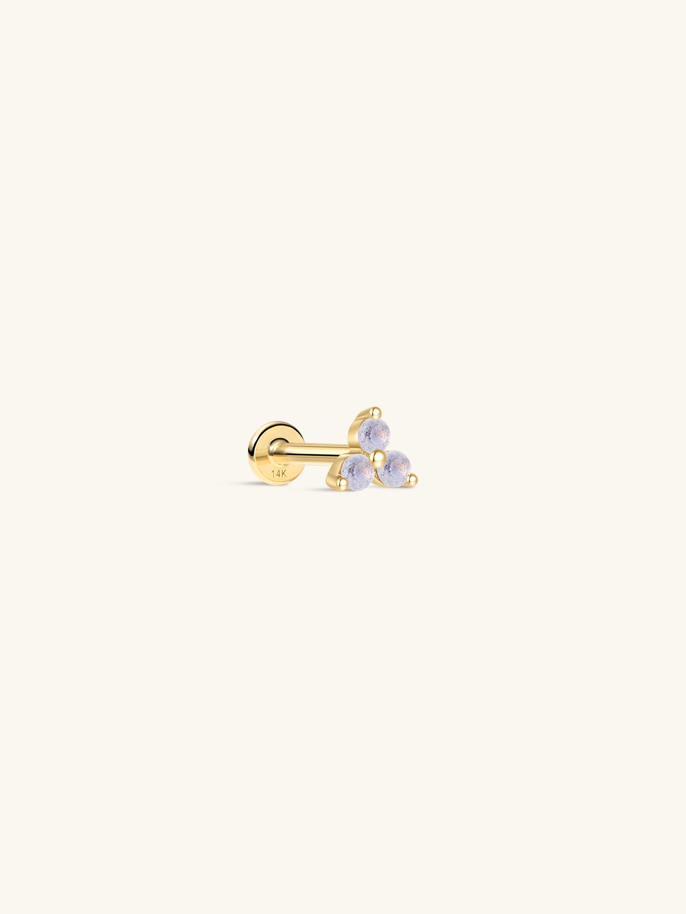 14K Solid Gold June Trinity Shiny Birthstone Stud-aurivna
