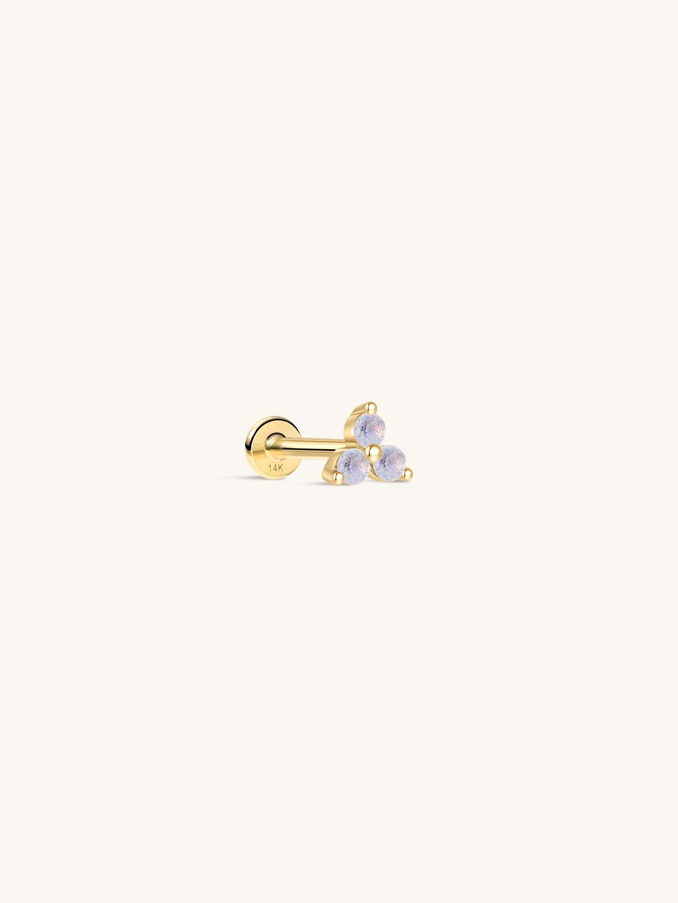 14K Solid Gold June Trinity Shiny Birthstone Stud-aurivna