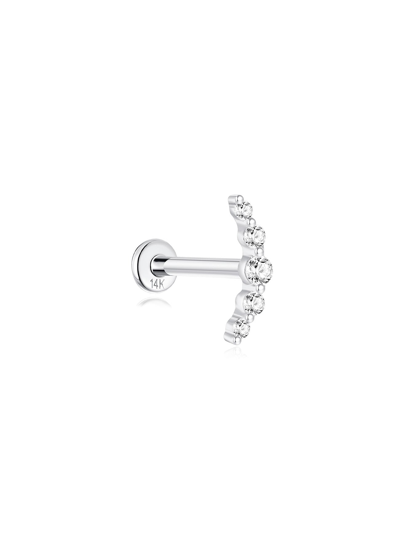 925 Sterling Silver  Pave Crescent Ear Piercing Stud-aurivna