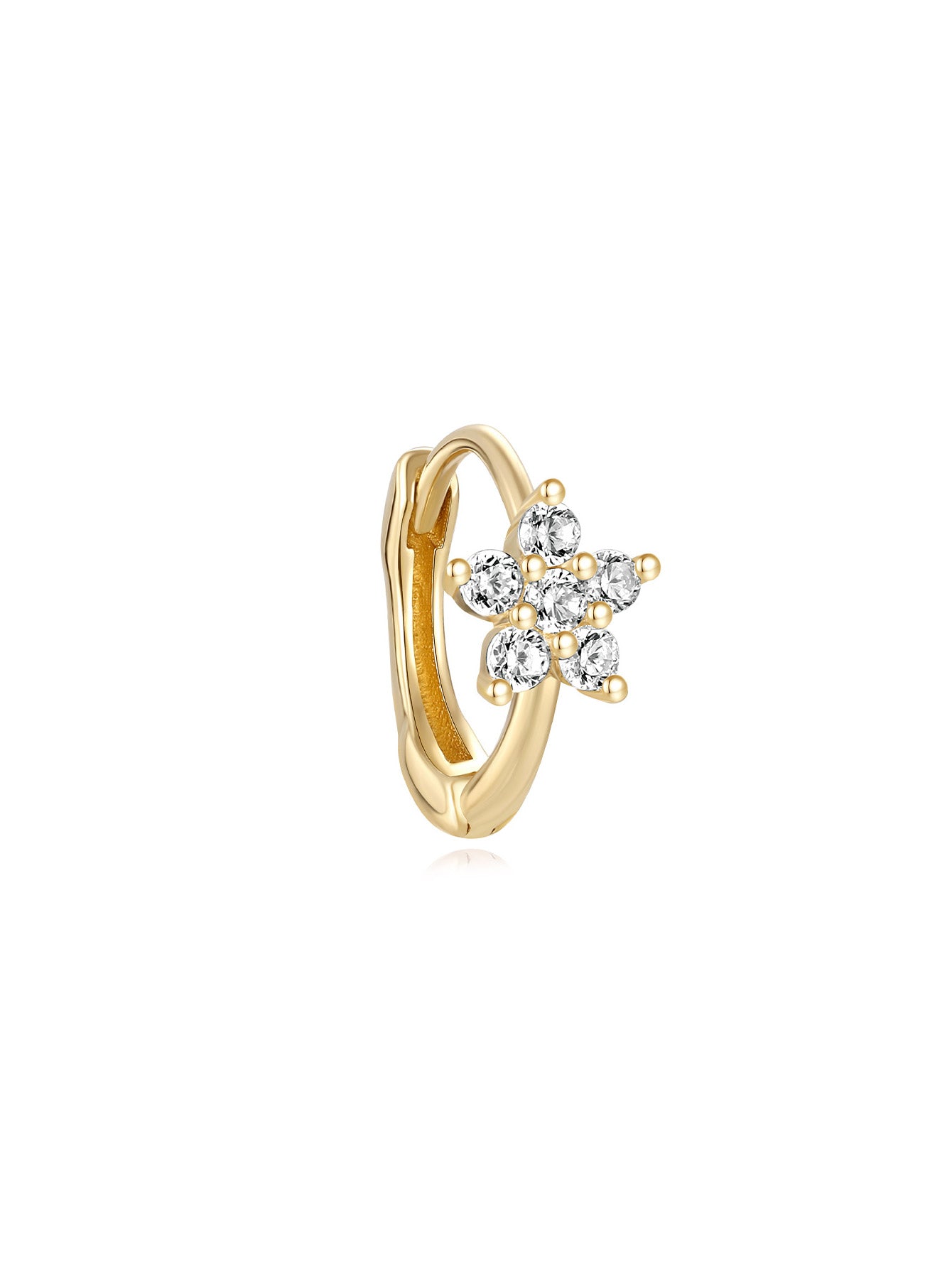14K Solid Gold Flower Zircon Hoop Earrings 6mm-aurivna