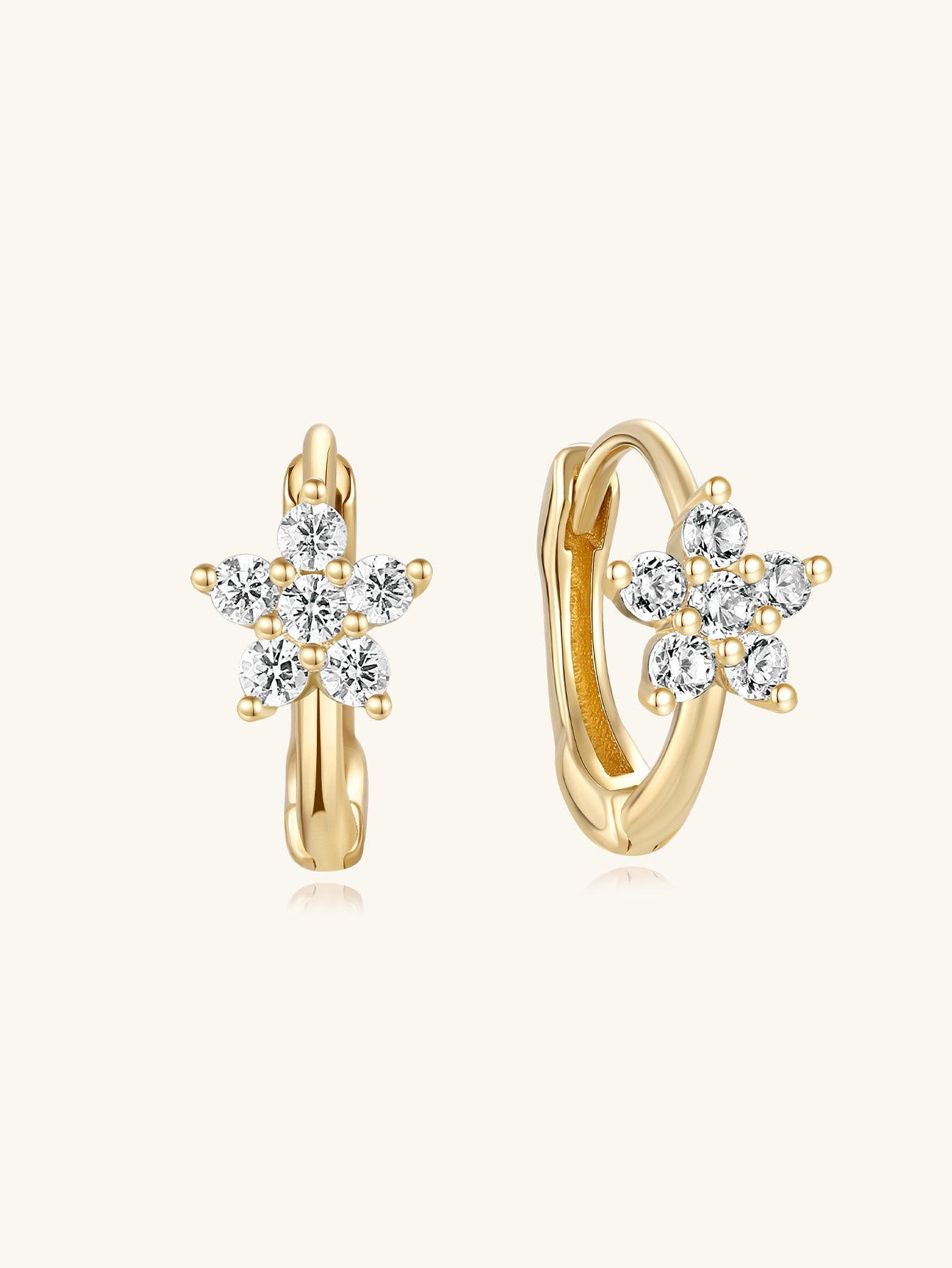 14K Solid Gold Flower Zircon Hoop Earrings 6mm-aurivna