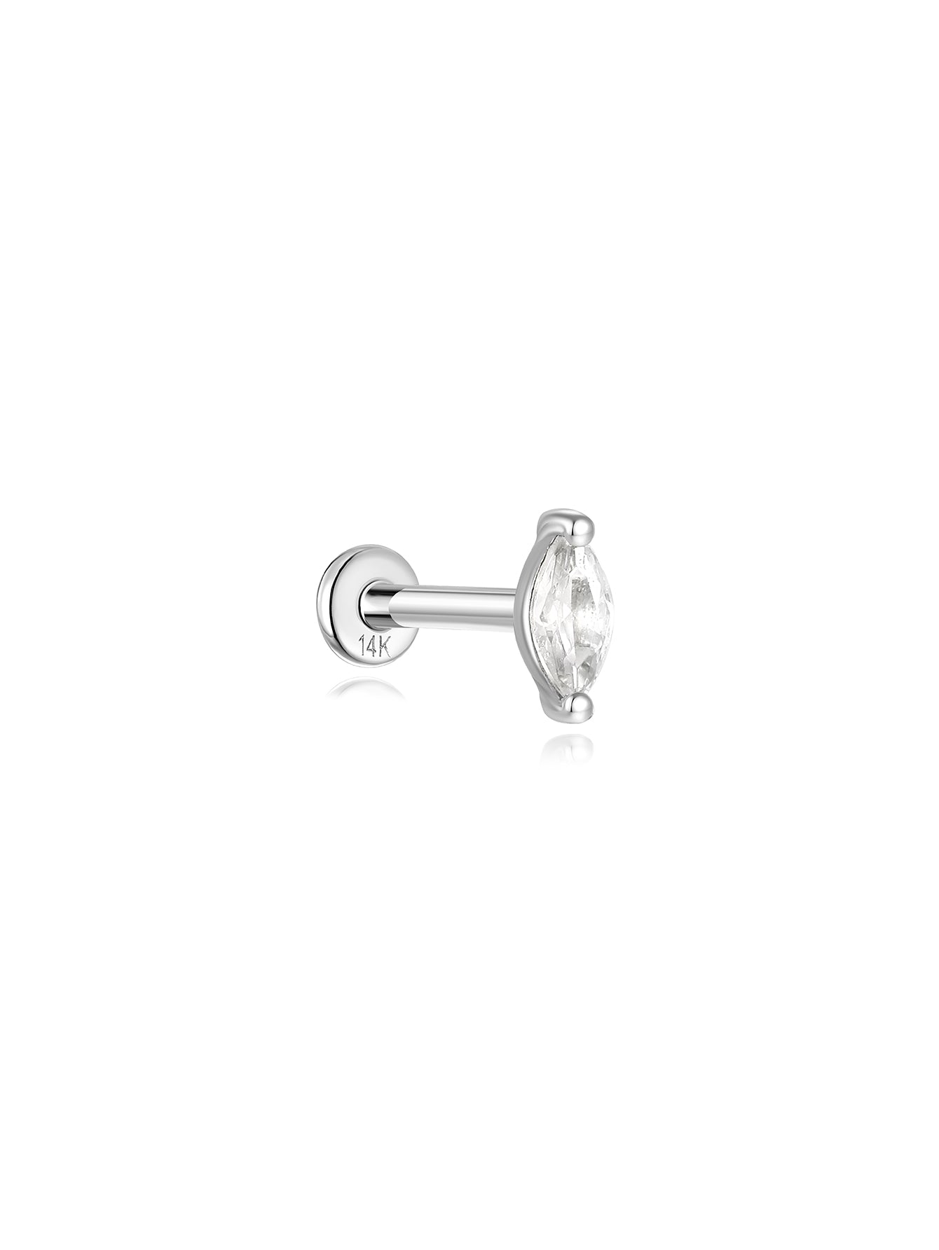 925 Sterling Silver Leaf Zircon Thread Ear Piercing Stud-aurivna