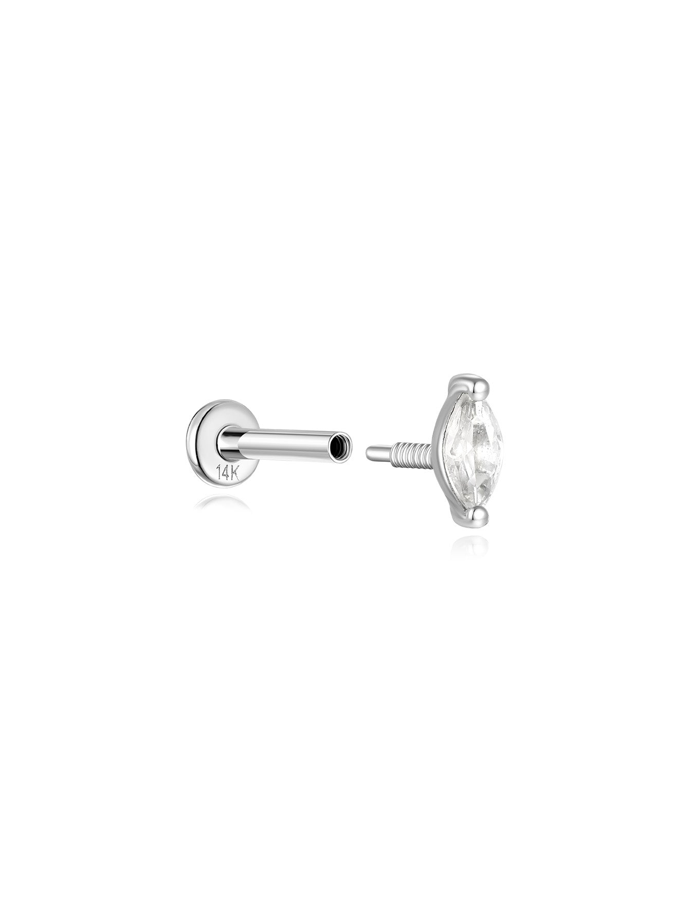 925 Sterling Silver Leaf Zircon Thread Ear Piercing Stud-aurivna