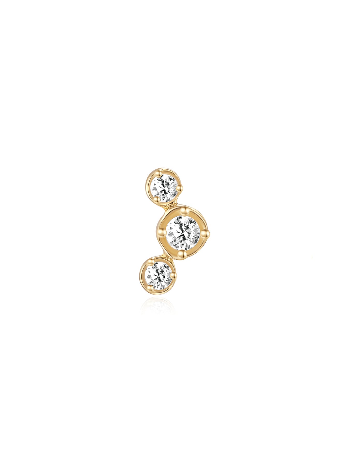 925 Sterling Silver Trio Bezel Zircon Threaded Ear Piercing Stud-aurivna