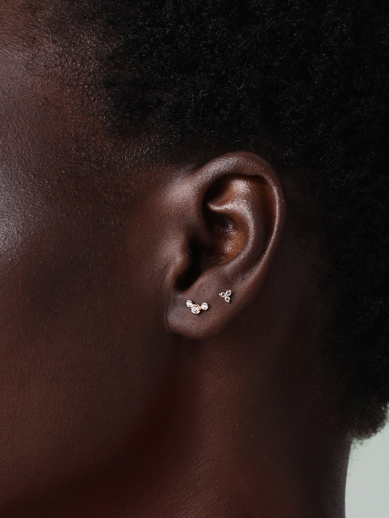 925 Sterling Silver Trio Bezel Zircon Threaded Ear Piercing Stud-aurivna