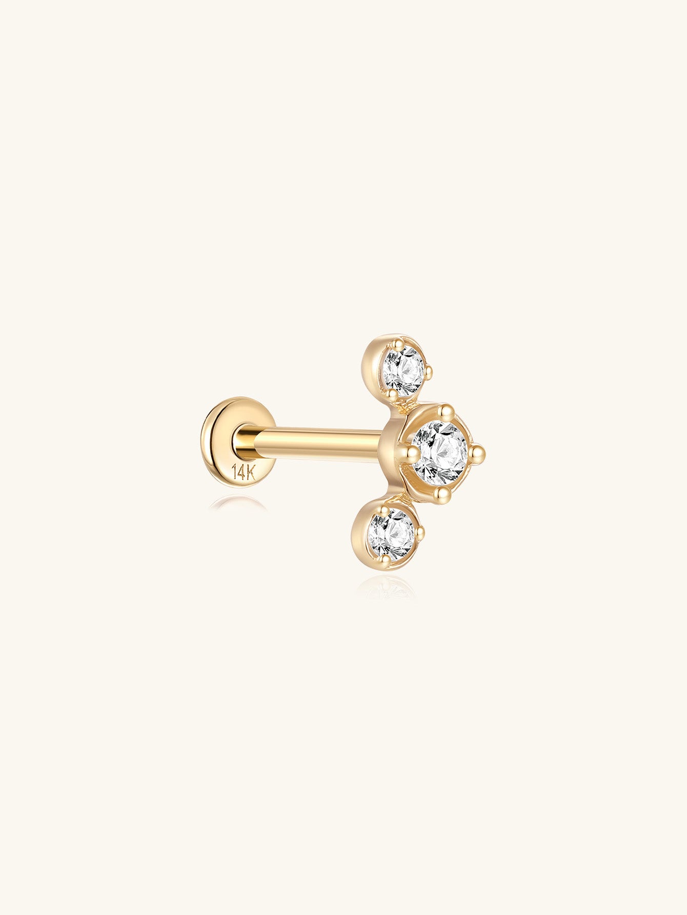 925 Sterling Silver Trio Bezel Zircon Threaded Ear Piercing Stud-aurivna