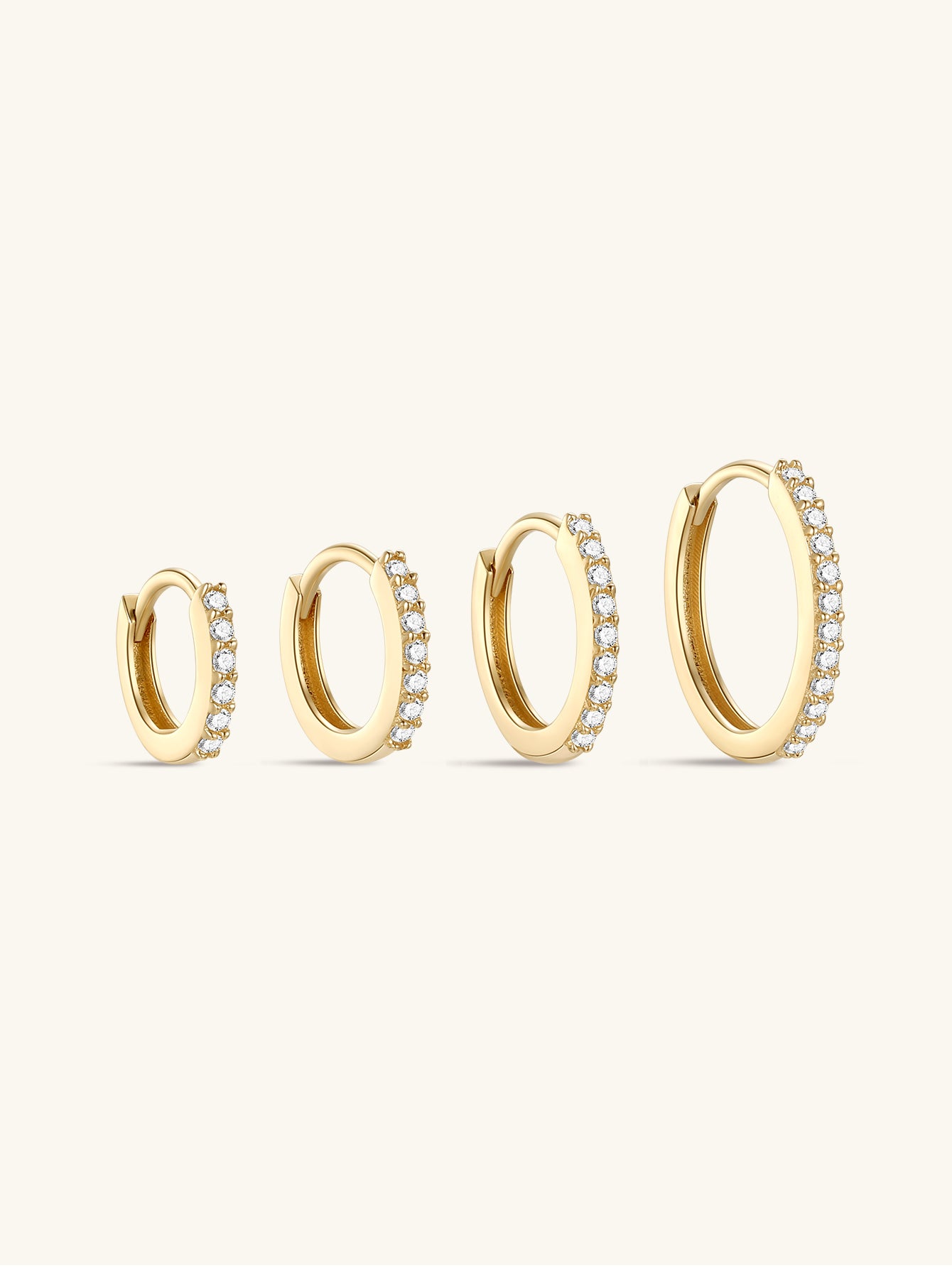 14K Solid Gold Crystal Pave Hoop Huggie Earring-aurivna