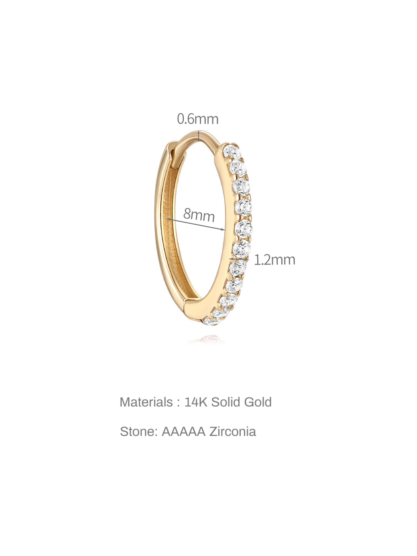 14K Solid Gold Crystal Pave Hoop Huggie Earring-aurivna