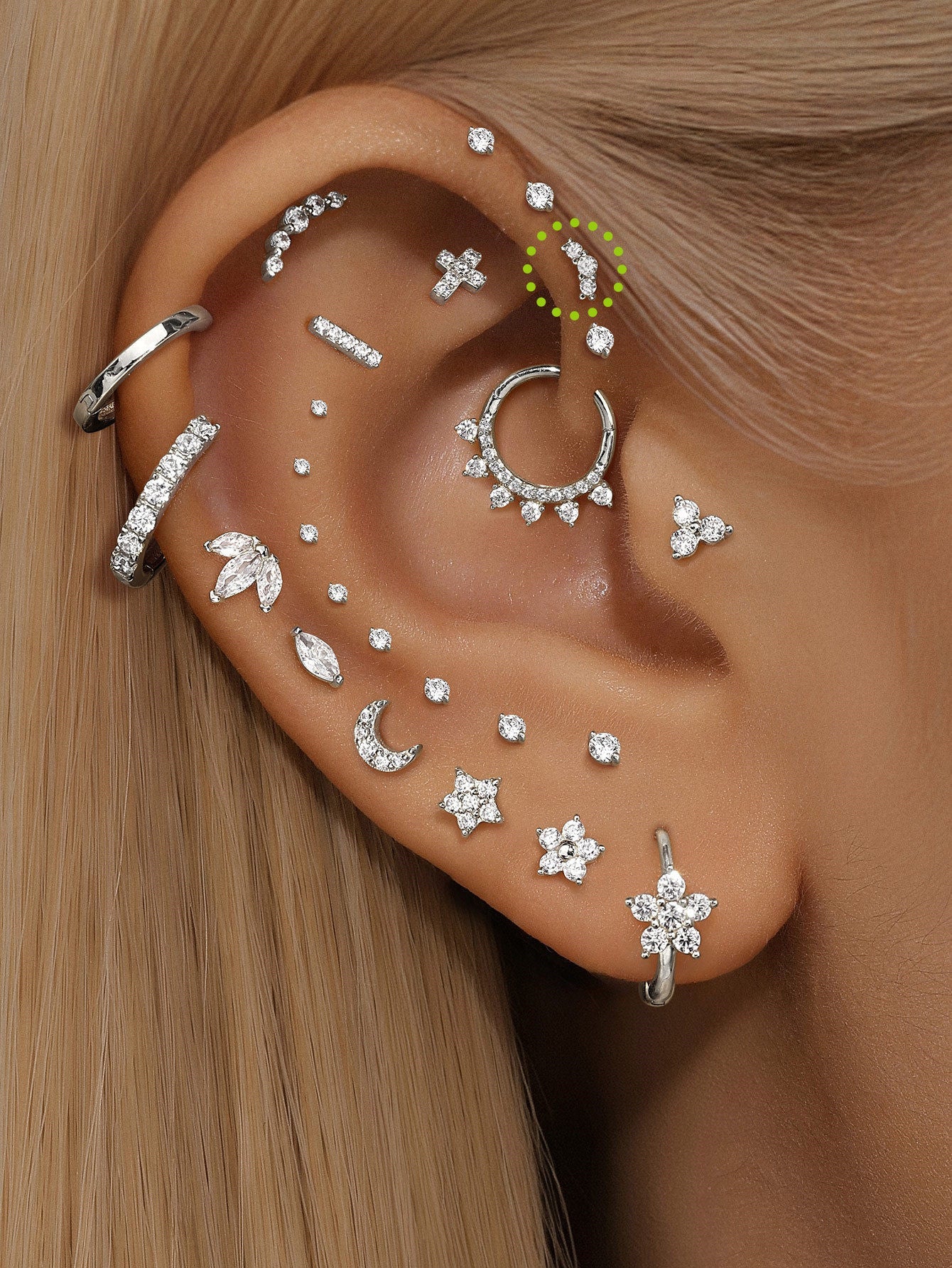 925 Sterling Silver Pave Curved Ear Piercing Stud-aurivna