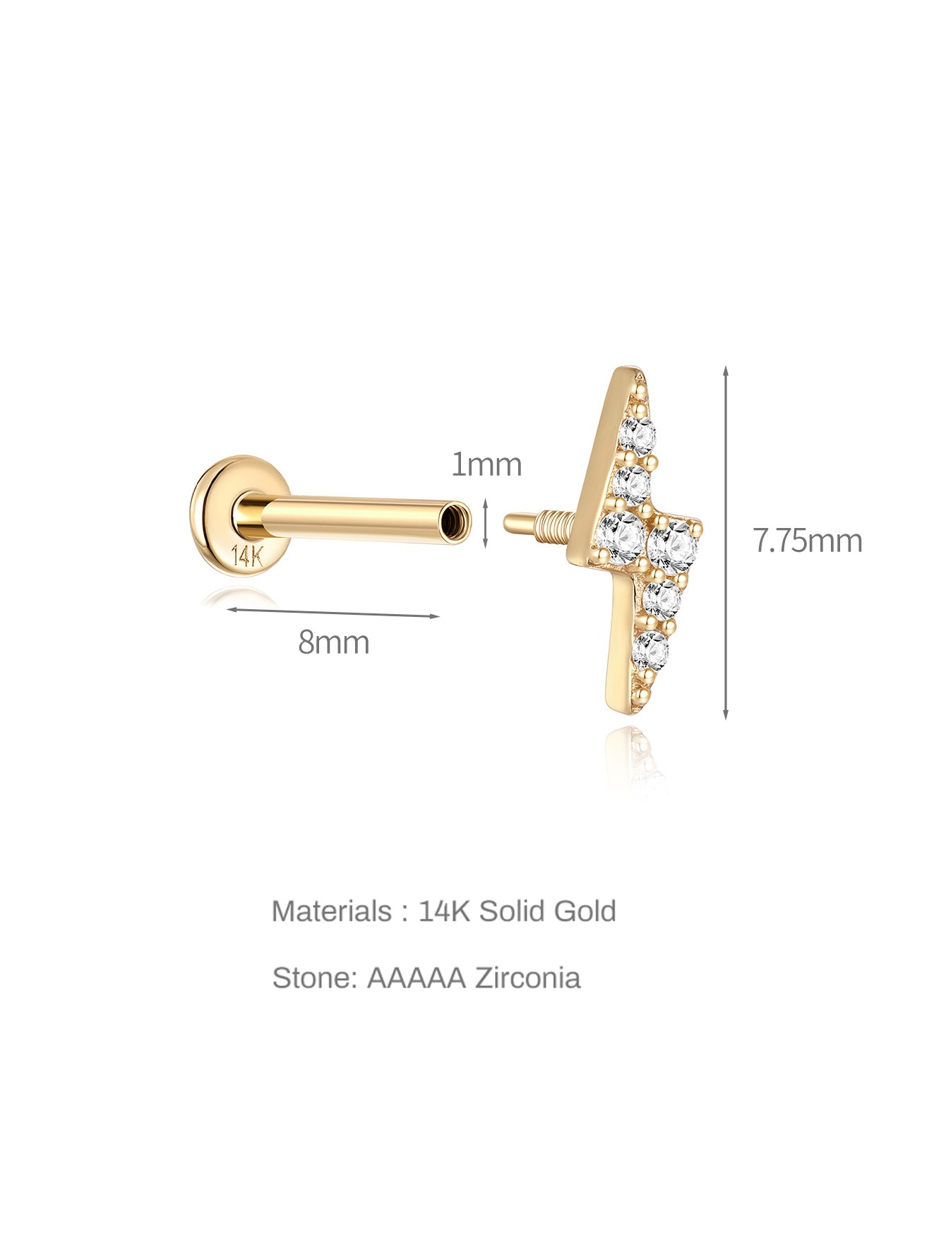 925 Sterling Silver Lightning Zircon Ear Piercing Stud-aurivna