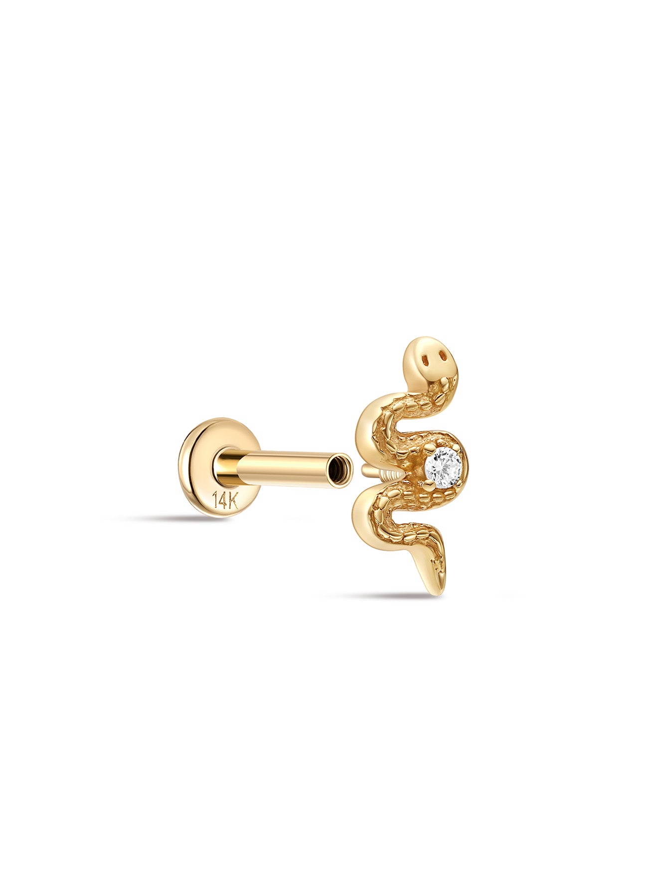 925 Sterling Silver Snake-Shaped Zircon Ear Piercing Stud-aurivna