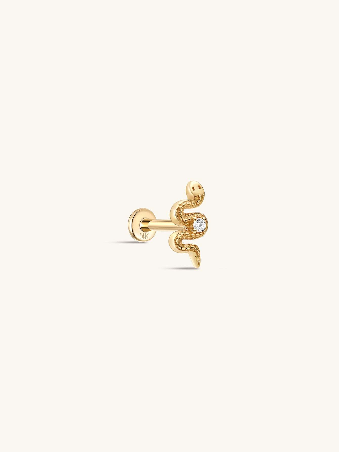 925 Sterling Silver Snake-Shaped Zircon Ear Piercing Stud-aurivna
