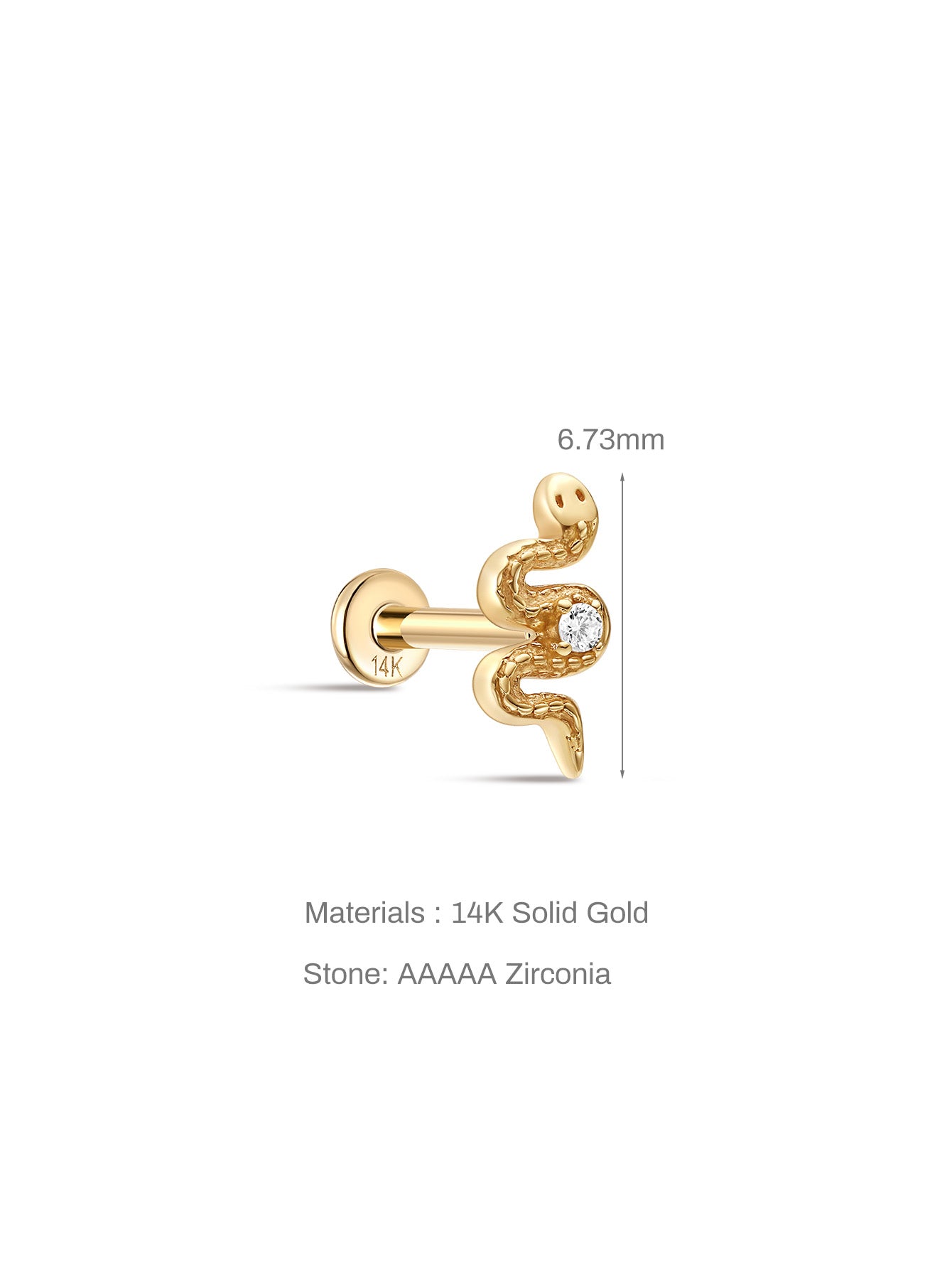 925 Sterling Silver Snake-Shaped Zircon Ear Piercing Stud-aurivna