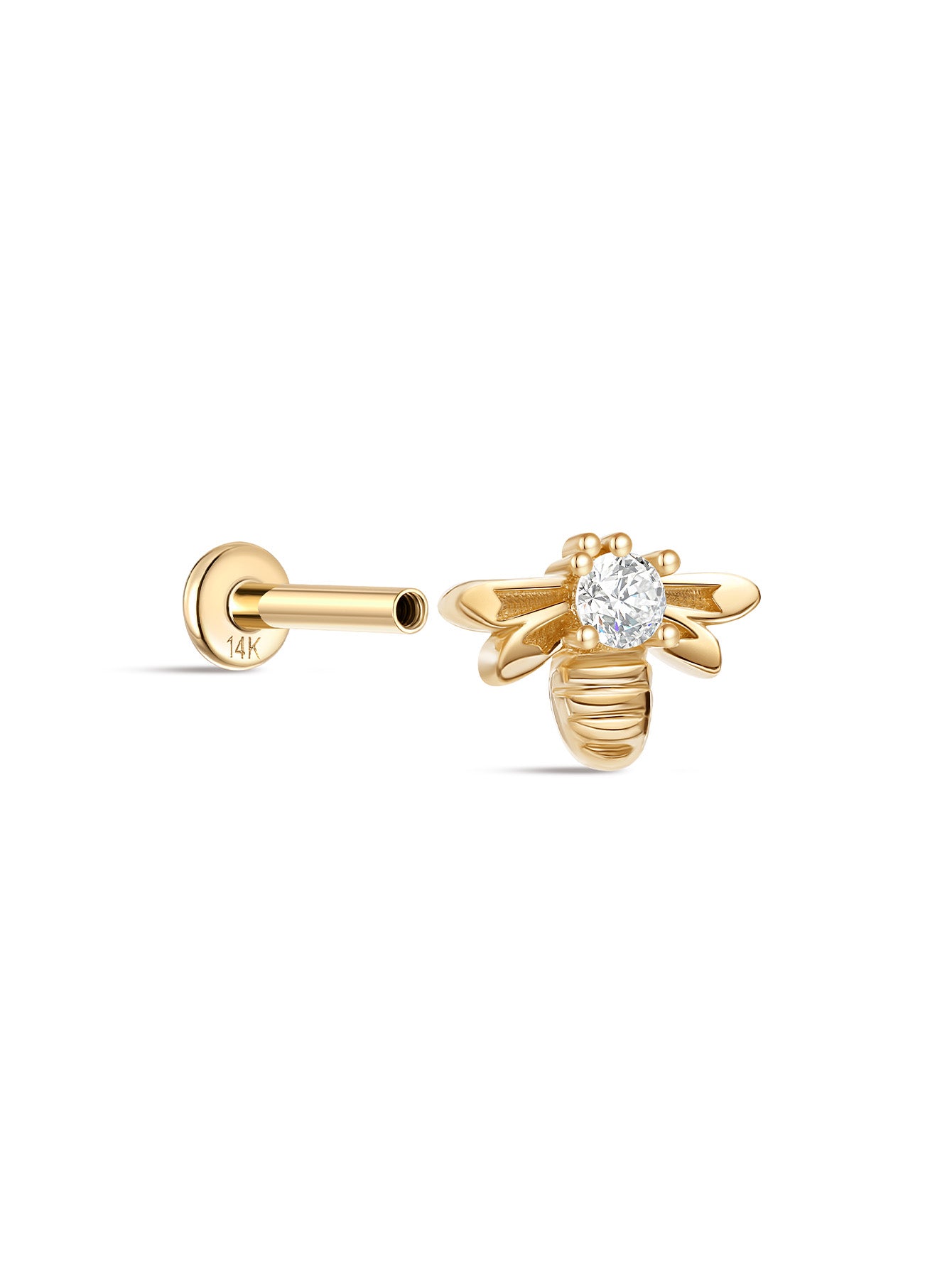 925 Sterling Silver Bee Zircon Ear Piercing Stud-aurivna