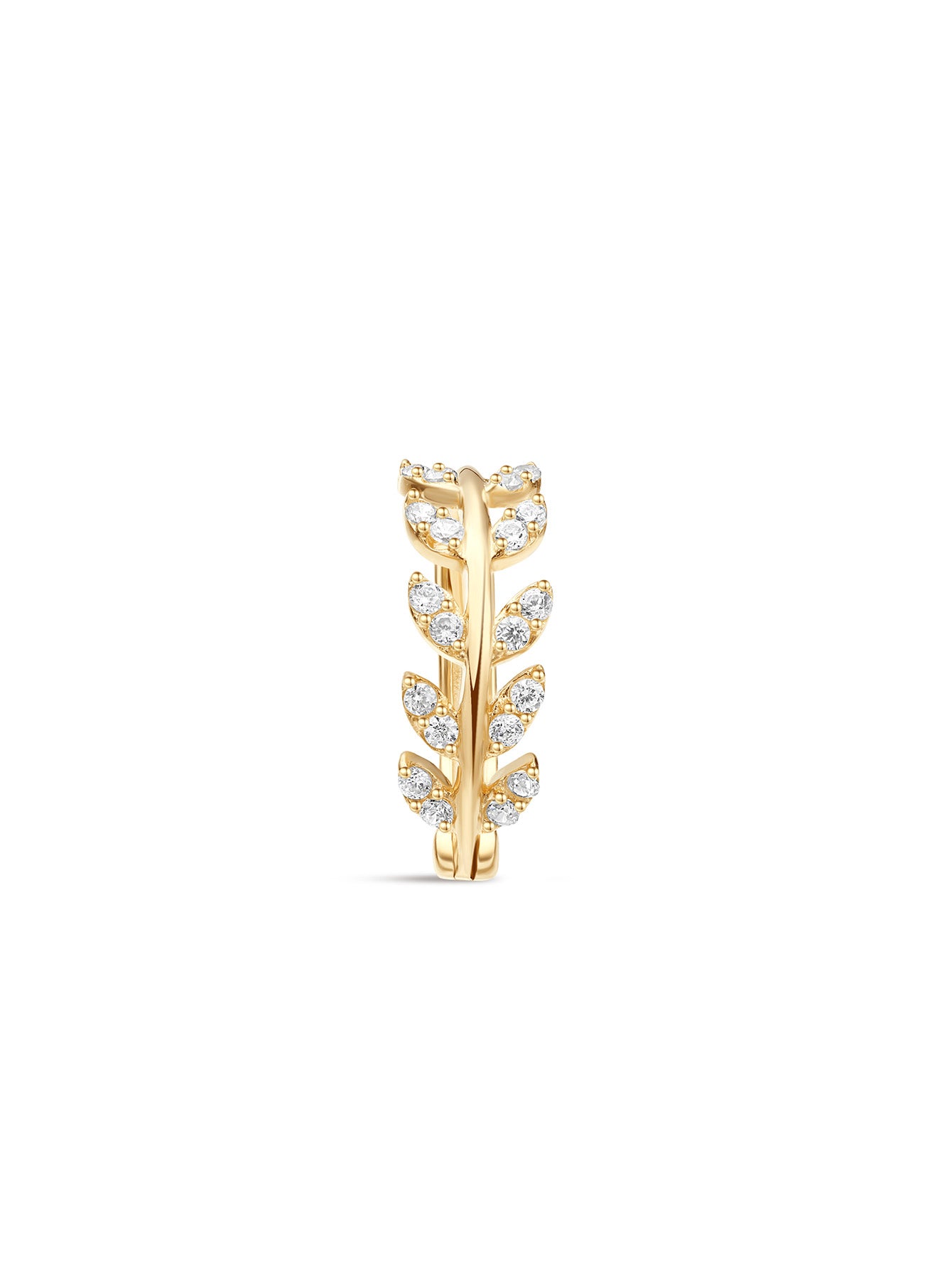 14K Solid Gold Fishbone Leaf Zircon Hoop Earring-aurivna