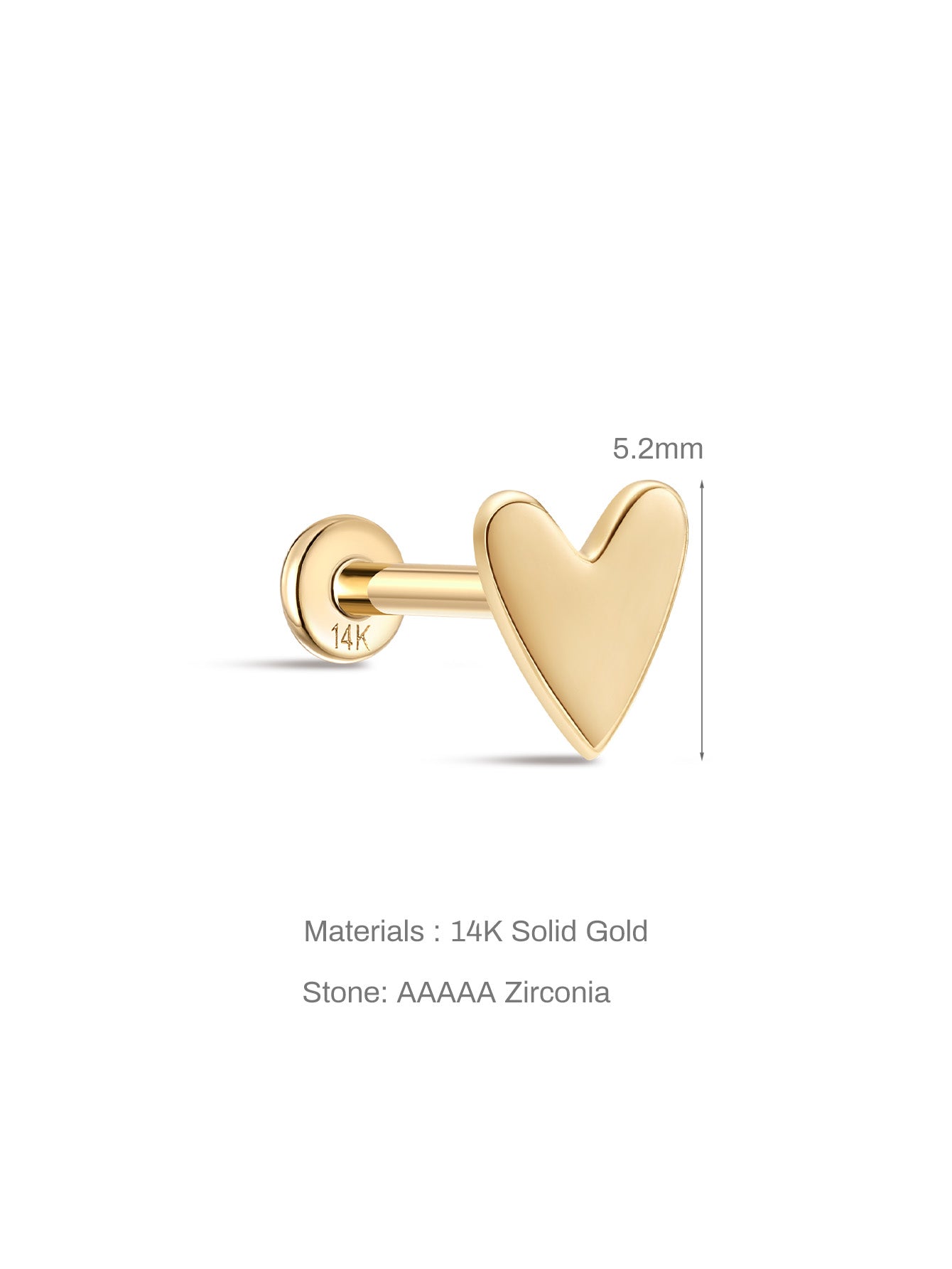 925 Sterling Silver Heart Glossy Simple Ear Piercing Stud-aurivna