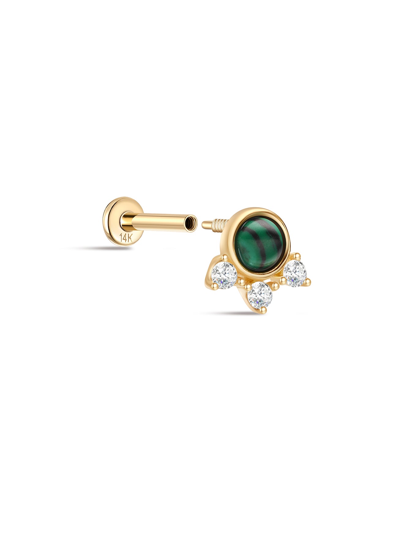 925 Sterling Silver Classic Malachite Ear Piercing Stud-aurivna