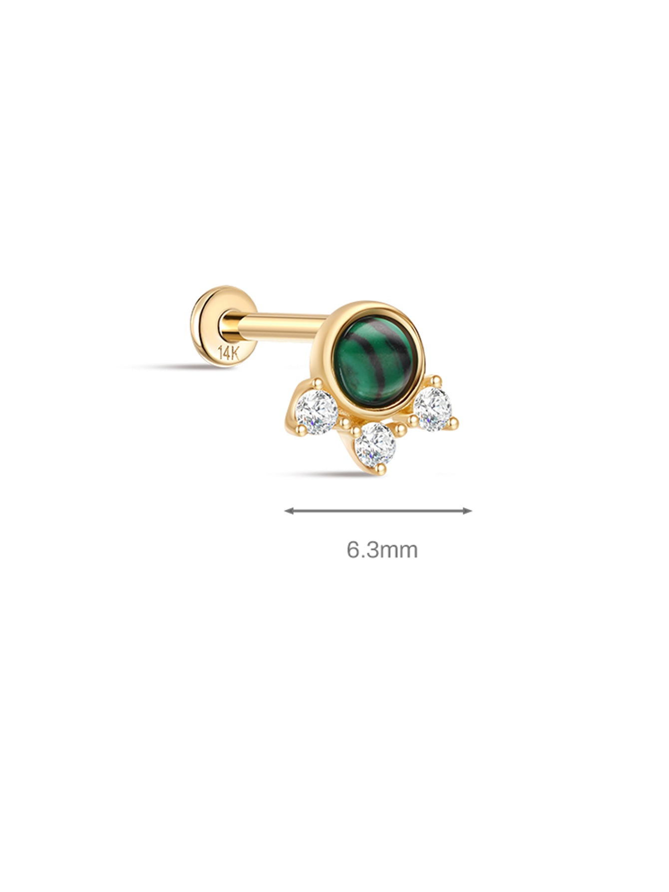 925 Sterling Silver Classic Malachite Ear Piercing Stud-aurivna