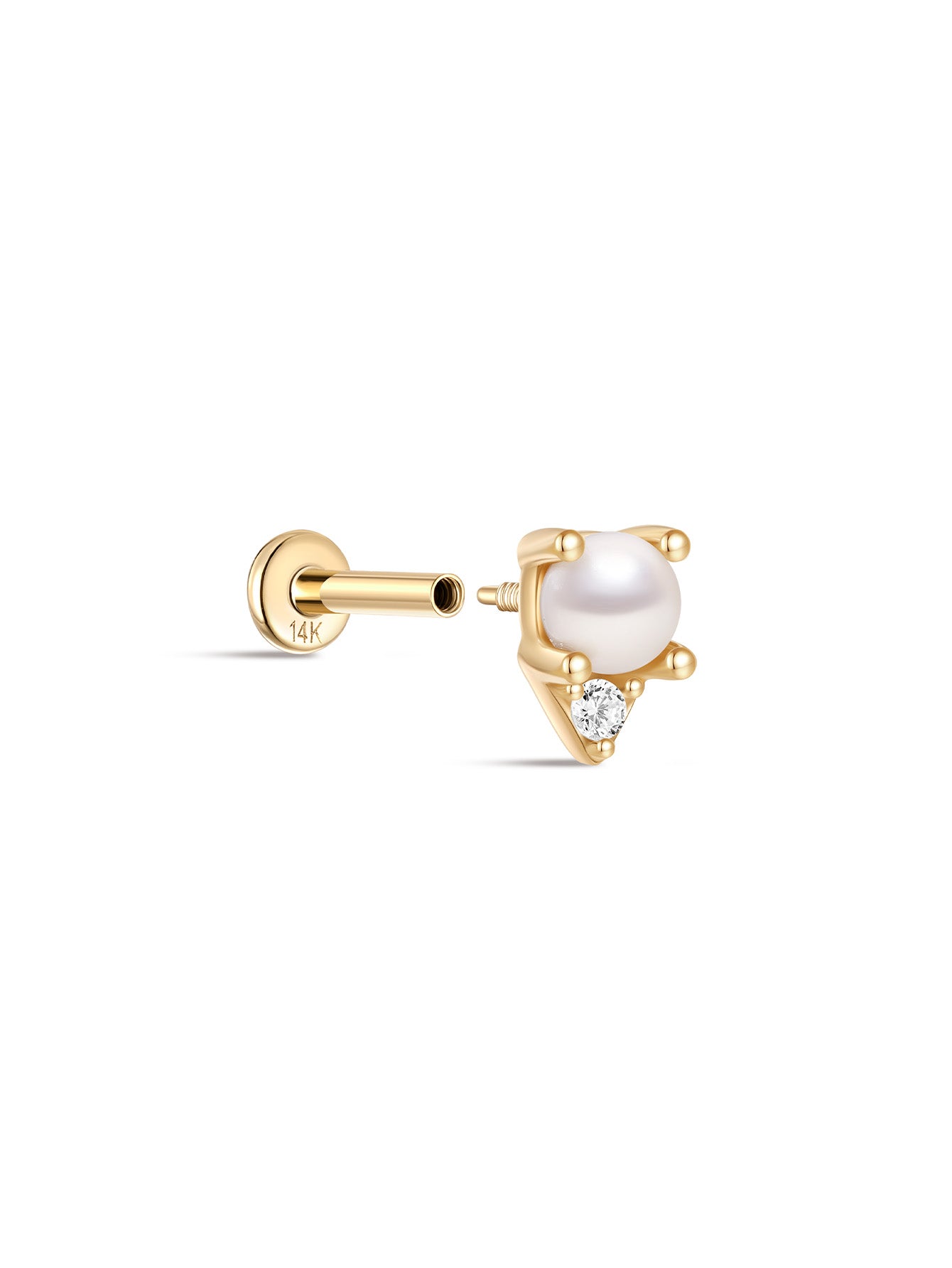 925 Sterling Silver Four-Claw Pearl Zircon Ear Piercing Stud-aurivna