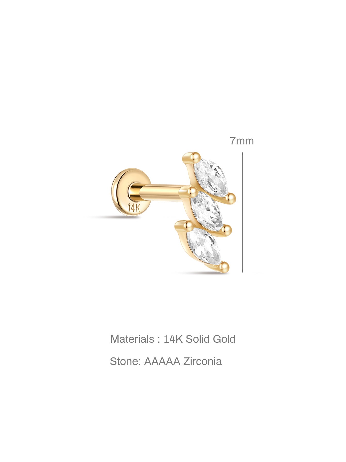925 Sterling Silver Marquise Stitching Zircon Ear Piercing Stud-aurivna