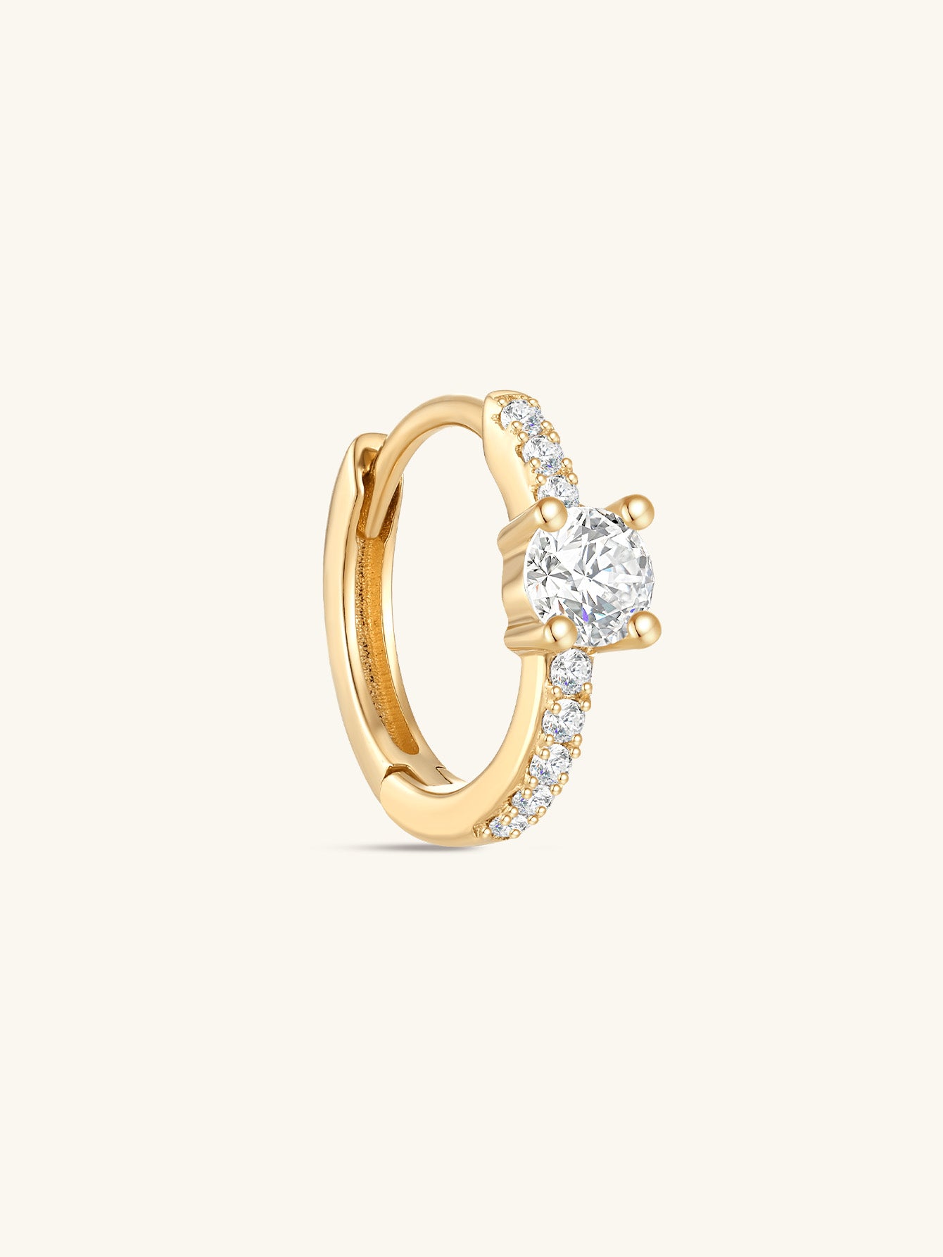 14K Solid Gold Single Zircon Huggies Earring-aurivna