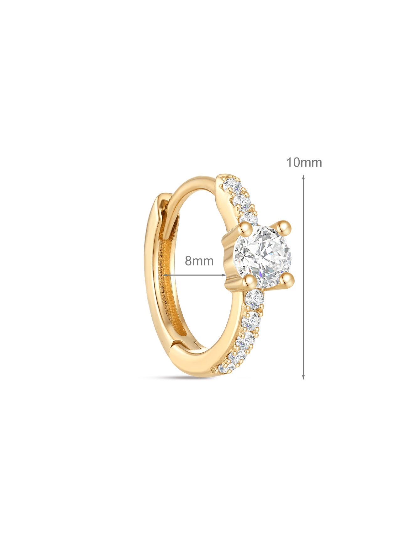 14K Solid Gold Single Zircon Huggies Earring-aurivna