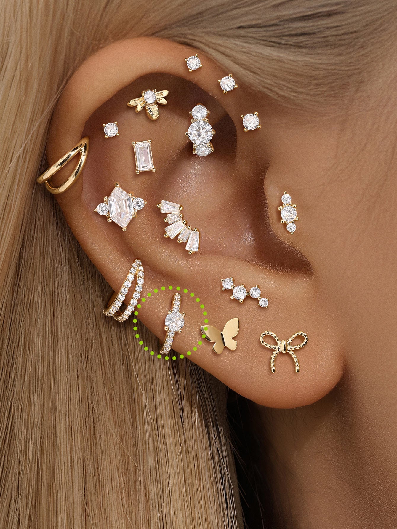 14K Solid Gold Single Zircon Huggies Earring-aurivna