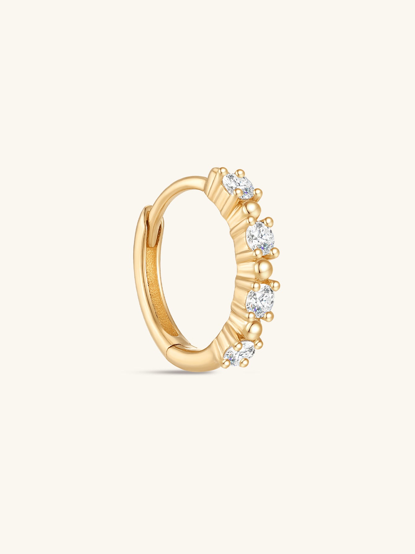 14K Solid Gold Classic Single Row Zircon Huggies Earring-aurivna