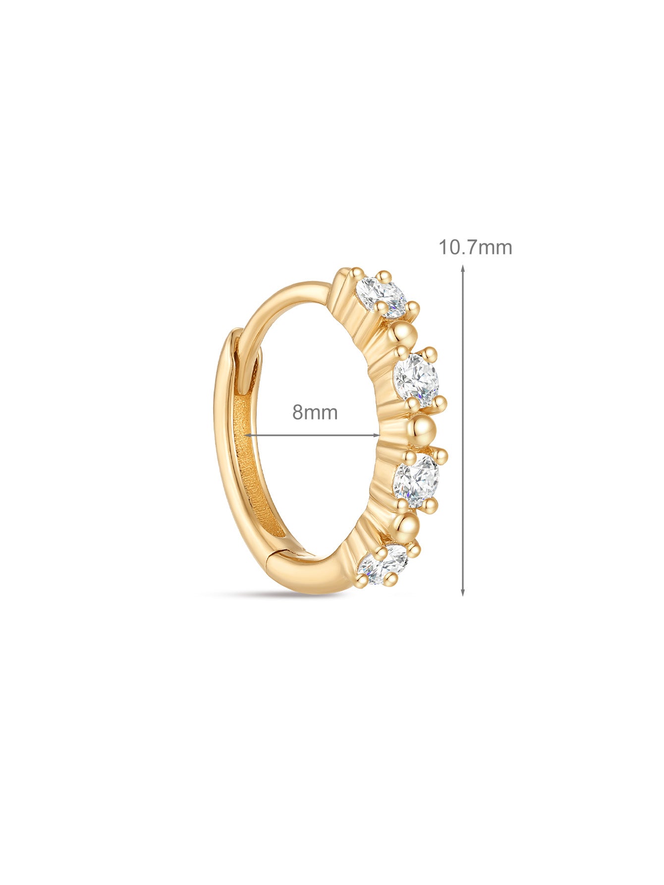 14K Solid Gold Classic Single Row Zircon Huggies Earring-aurivna