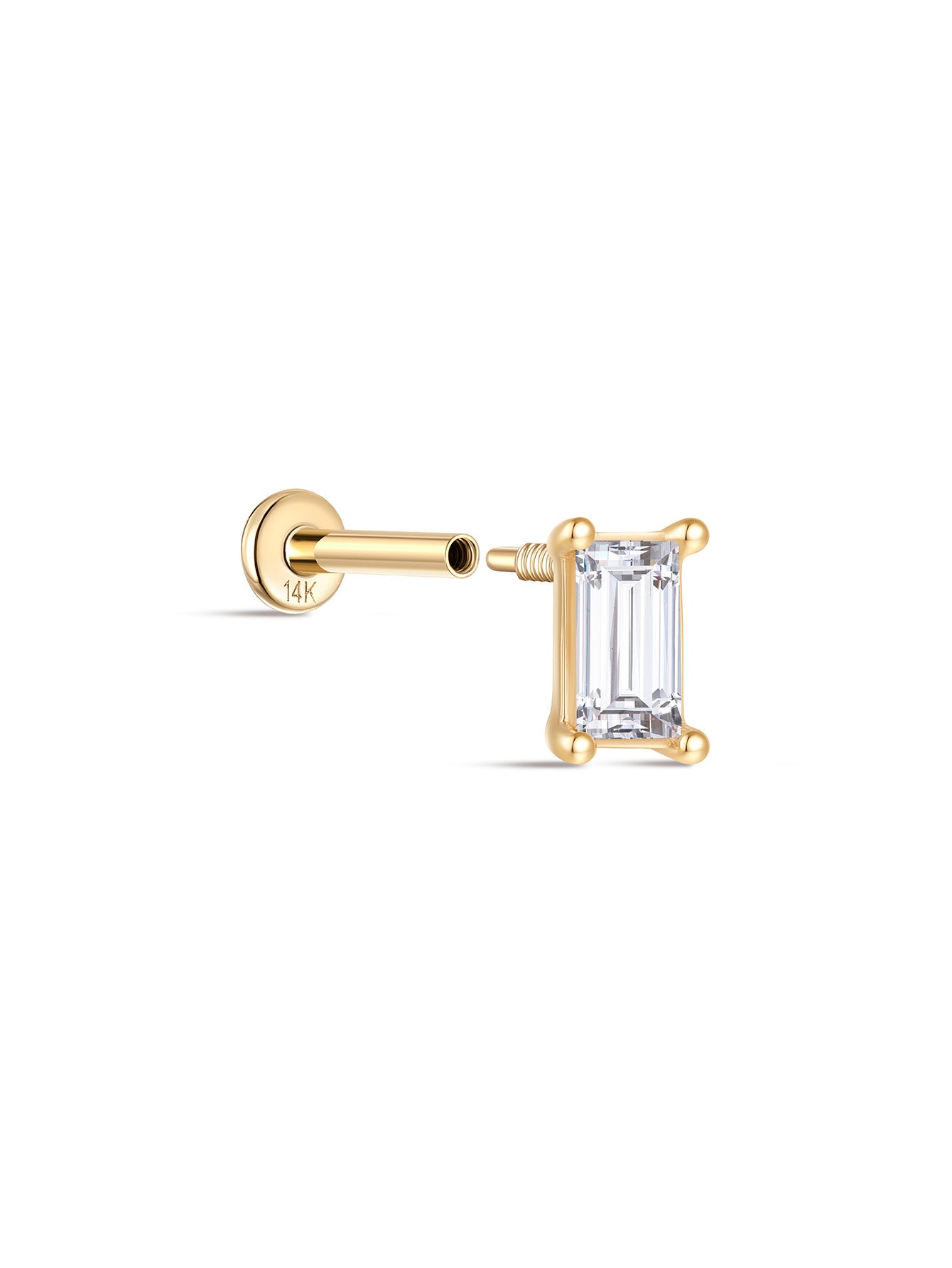 925 Sterling Silver  Square Zirconia Ear Piercing Stud-aurivna