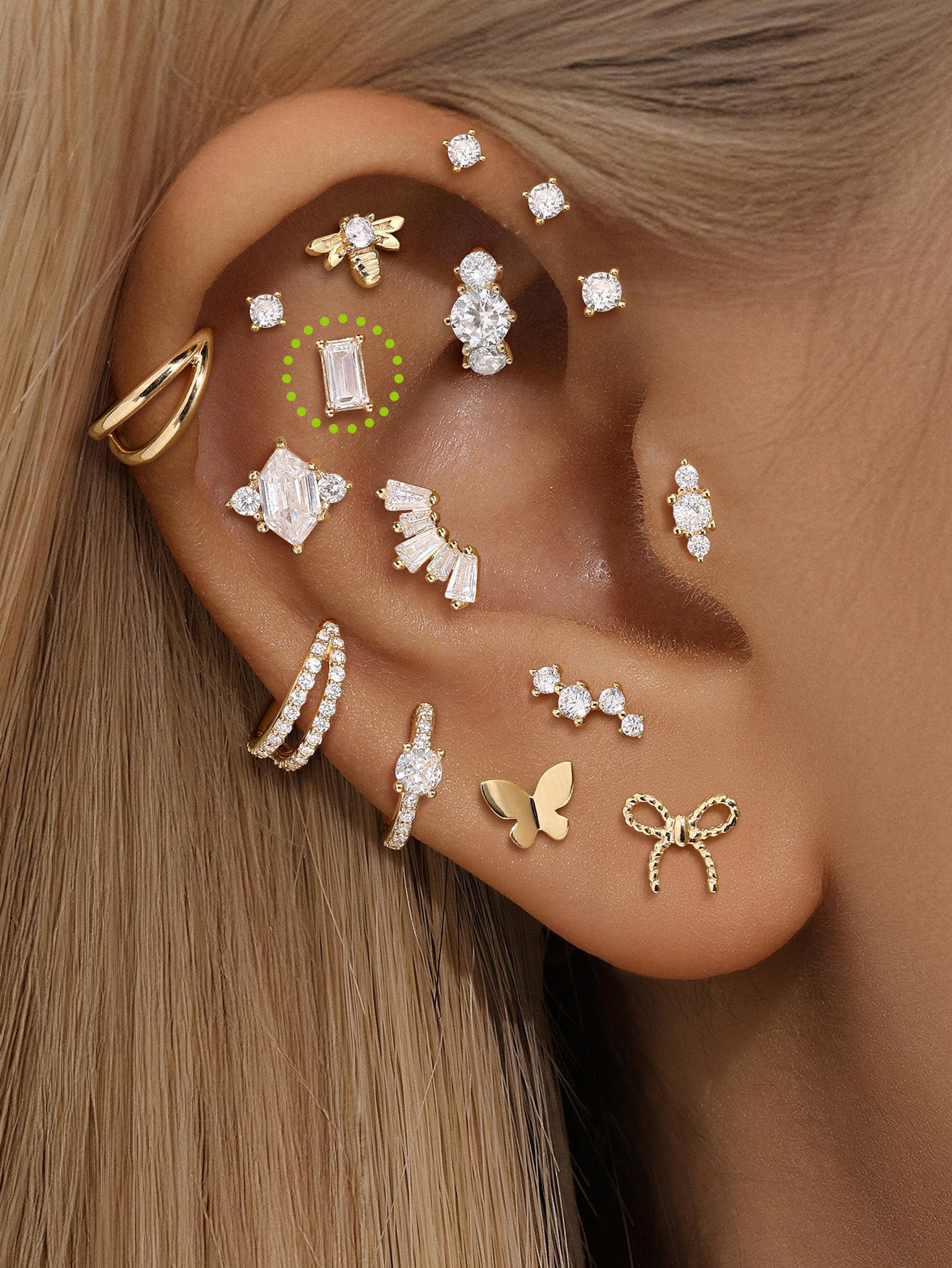 925 Sterling Silver  Square Zirconia Ear Piercing Stud-aurivna
