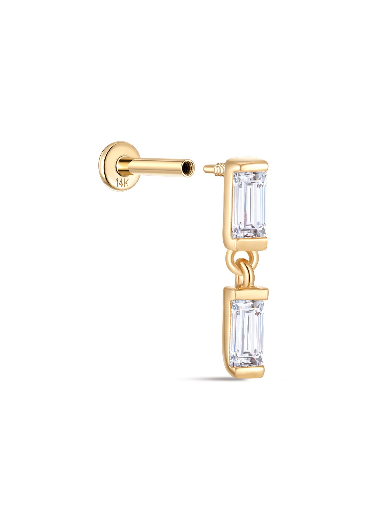 925 Sterling Silver Square Zirconia Pendant Ear Piercing Stud-aurivna