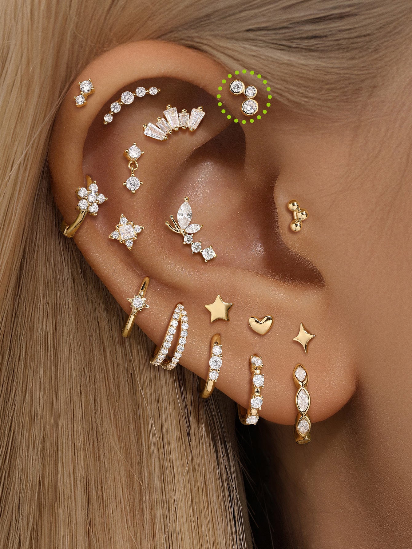 925 Sterling Silver  Bezel Zircon Ear Piercing Stud-aurivna