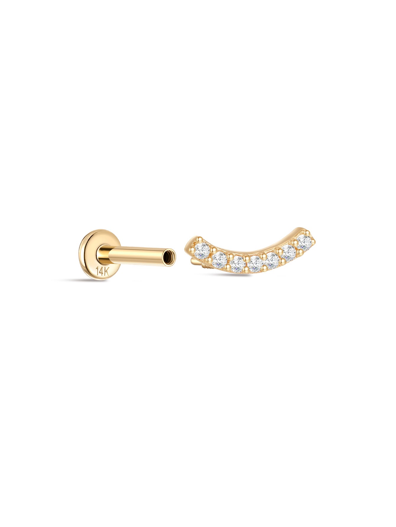 925 Sterling Silver Pave Crescent  Ear Piercing Stud-aurivna