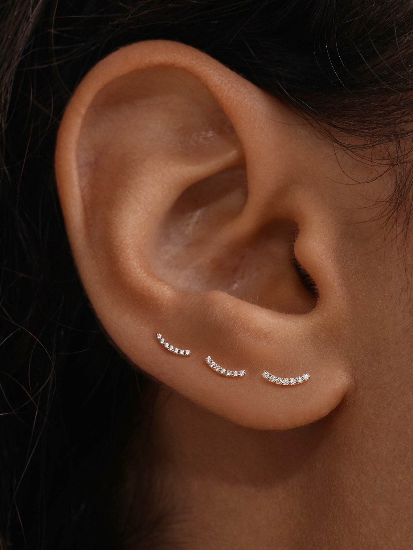 925 Sterling Silver Pave Crescent Ear Piercing Stud-aurivna