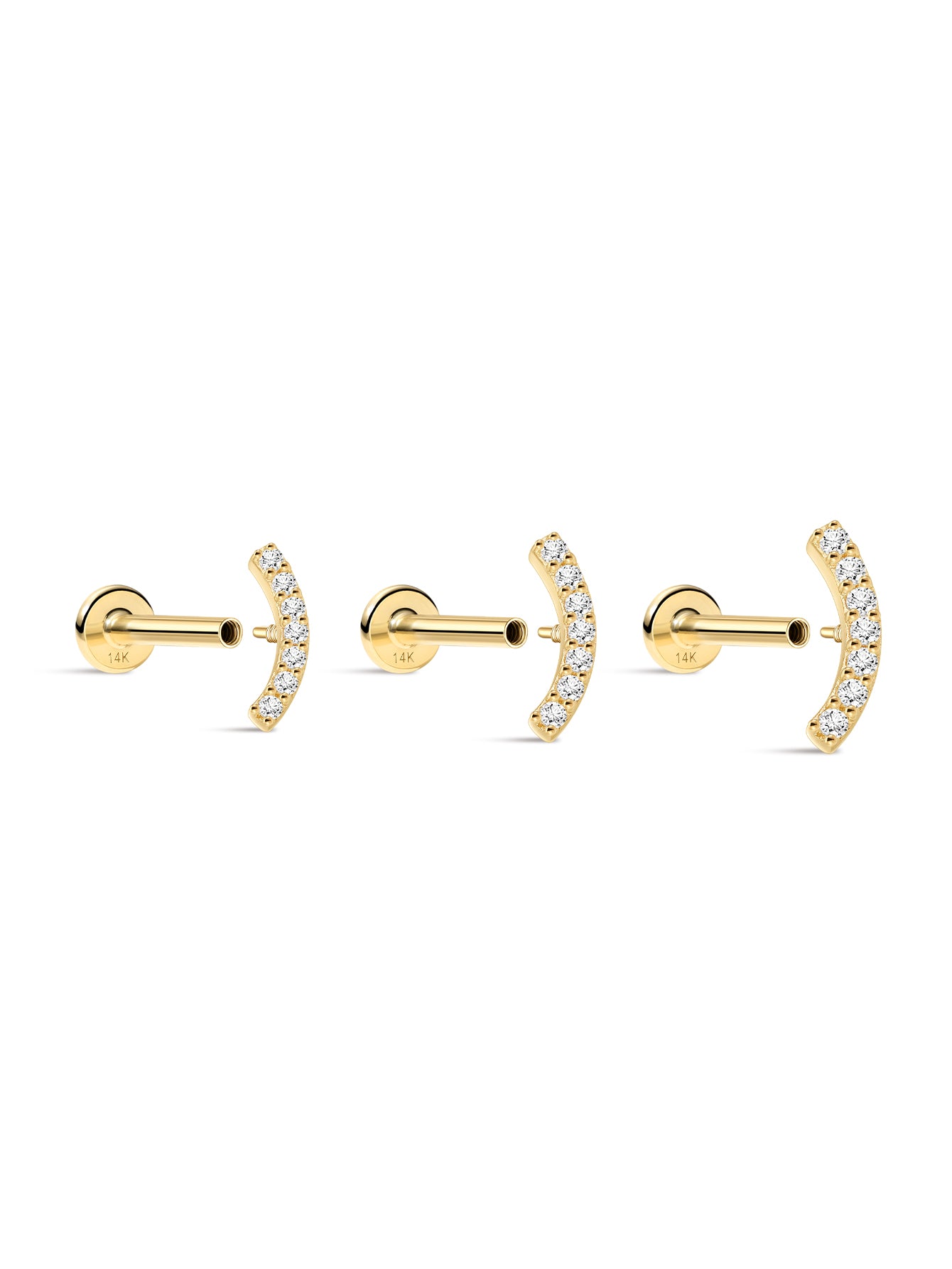 925 Sterling Silver Pave Crescent Ear Piercing Stud-aurivna