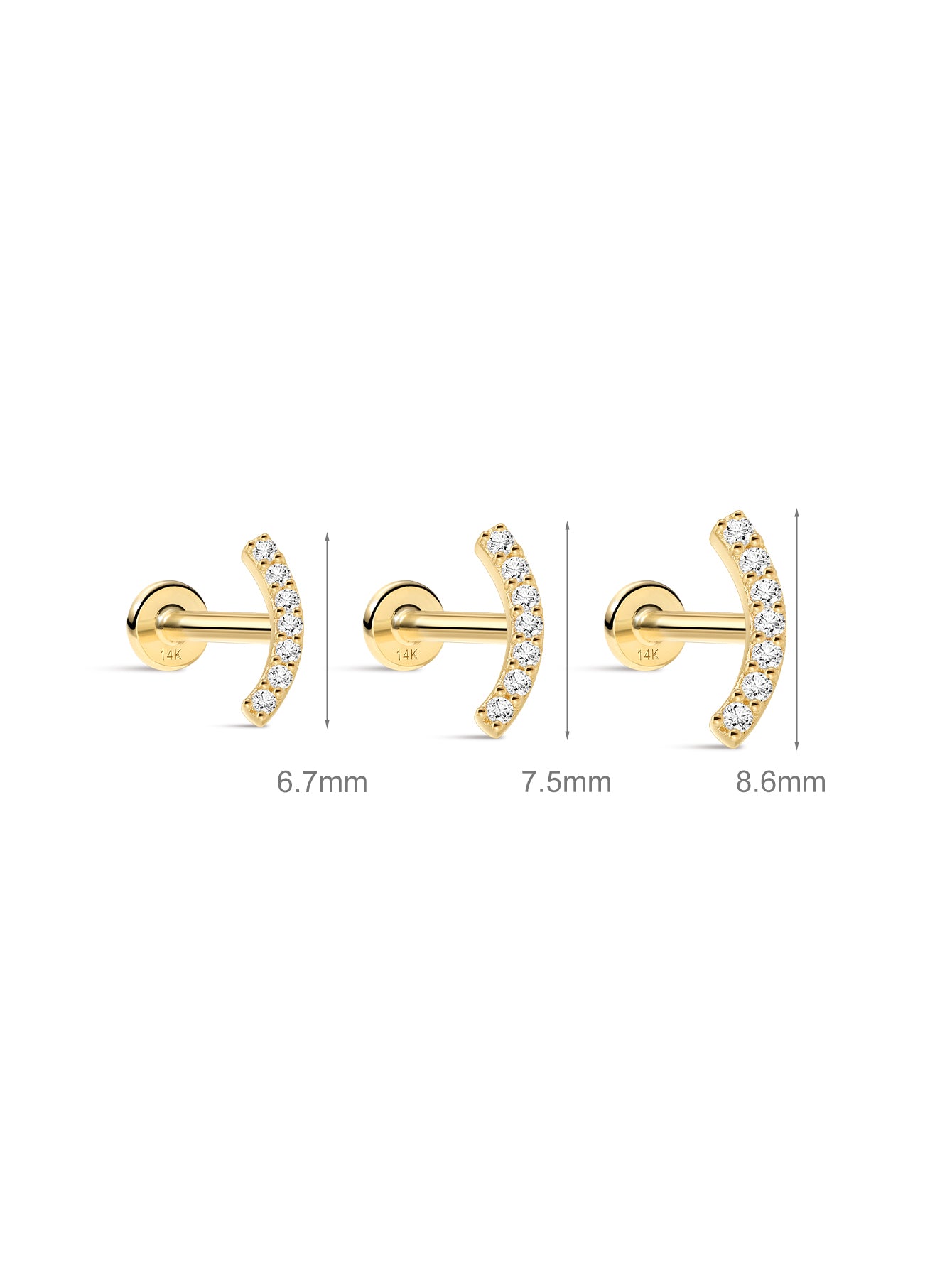 925 Sterling Silver Pave Crescent Ear Piercing Stud-aurivna