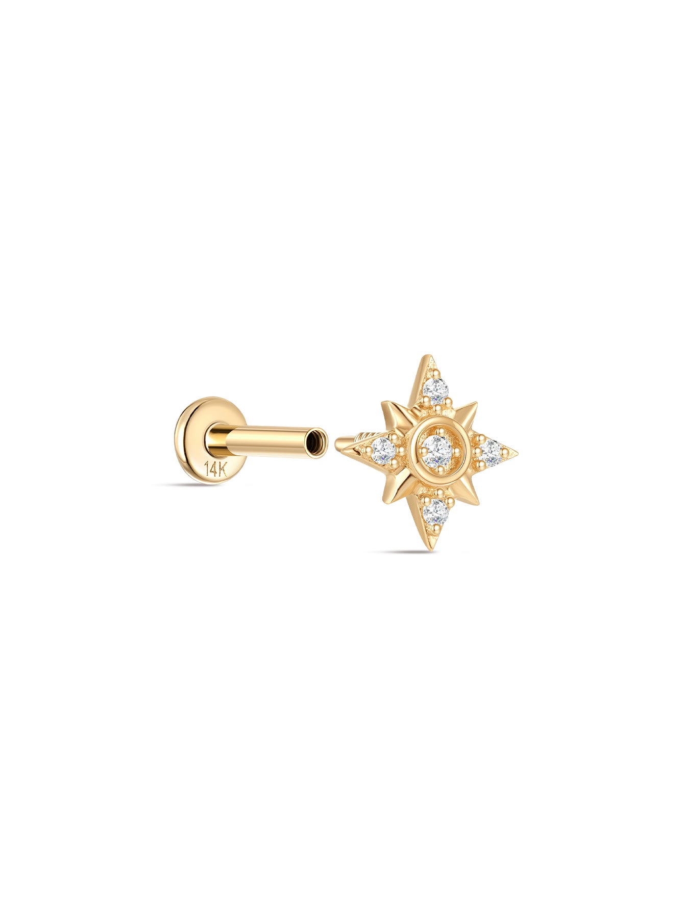 925 Sterling Silver Quatrefoil Zircon Ear Piercing Stud-aurivna