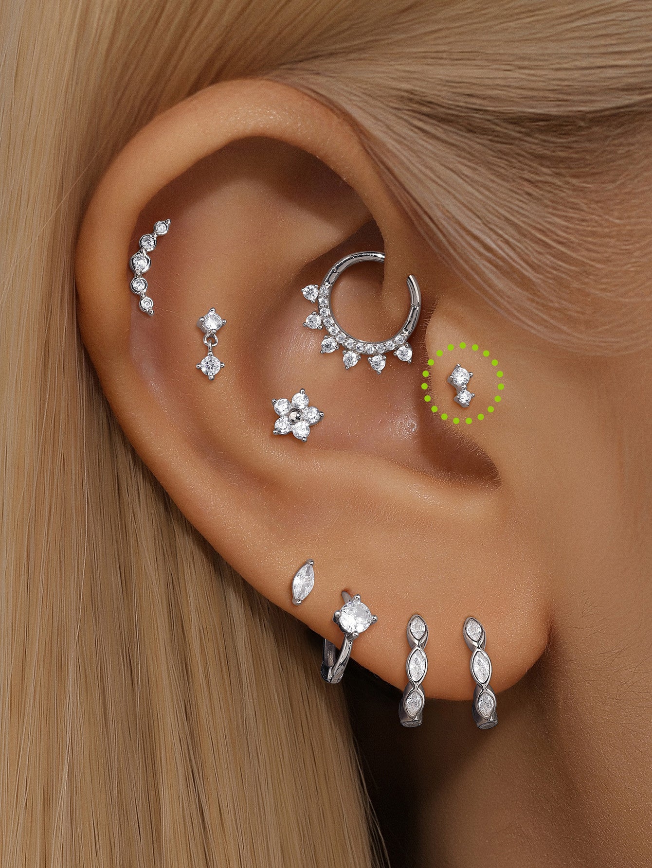 925 Sterling Silver Splicing Zircon Ear Piercing Stud-aurivna
