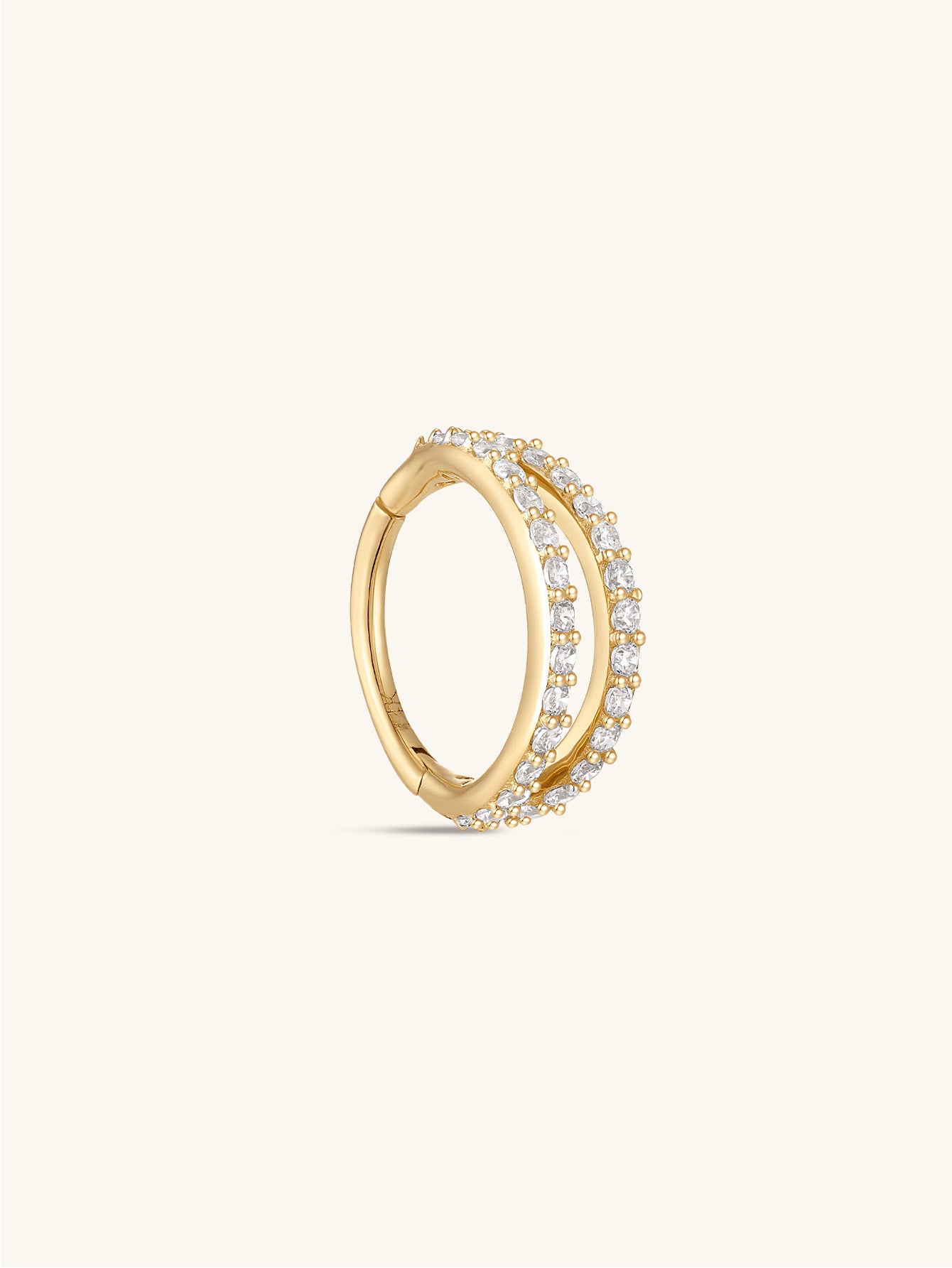 14K Solid Gold Double Layer Full Zircon Huggies Earring-aurivna