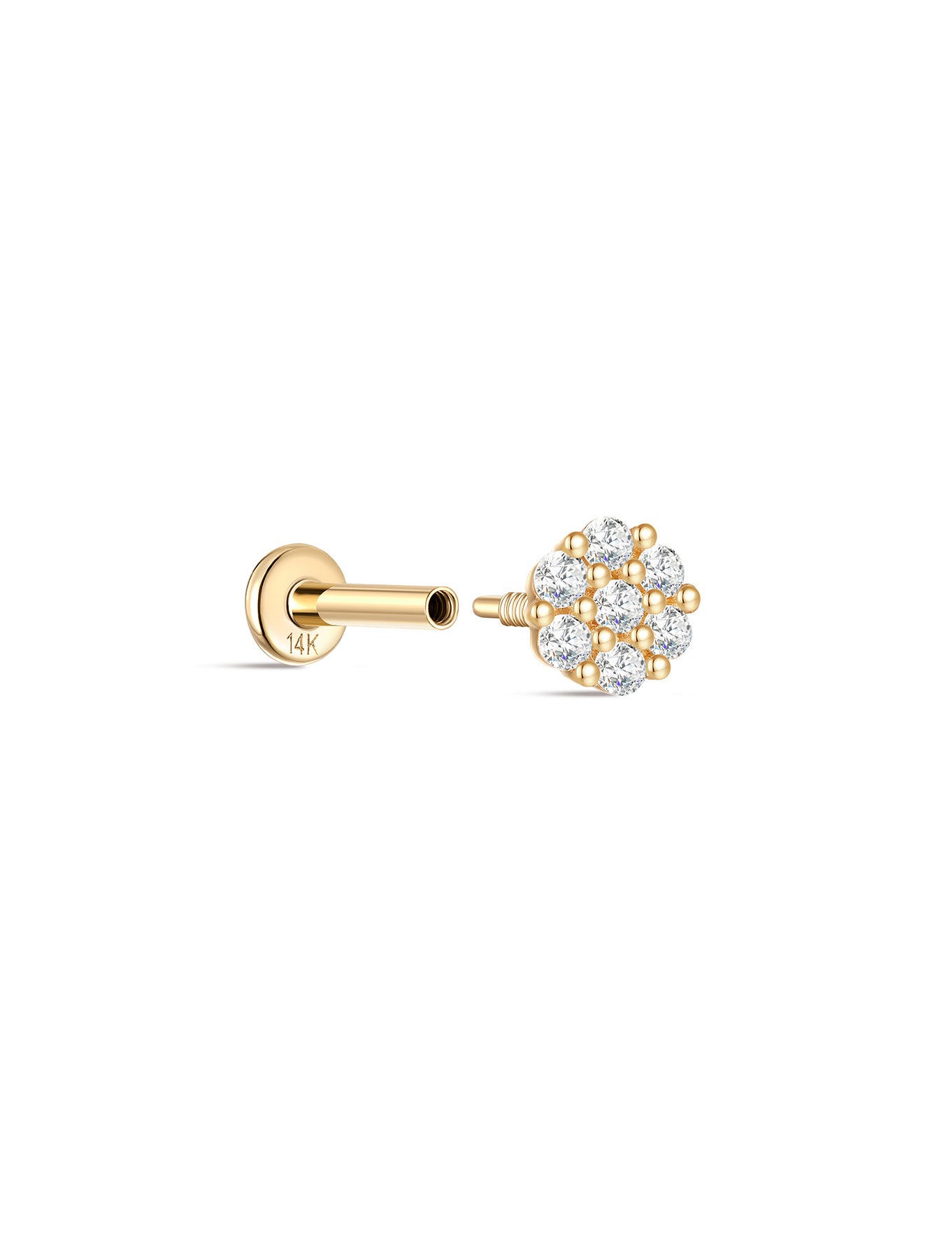 925 Sterling Silver Pave Zircon Disc Ear Piercing Stud-aurivna