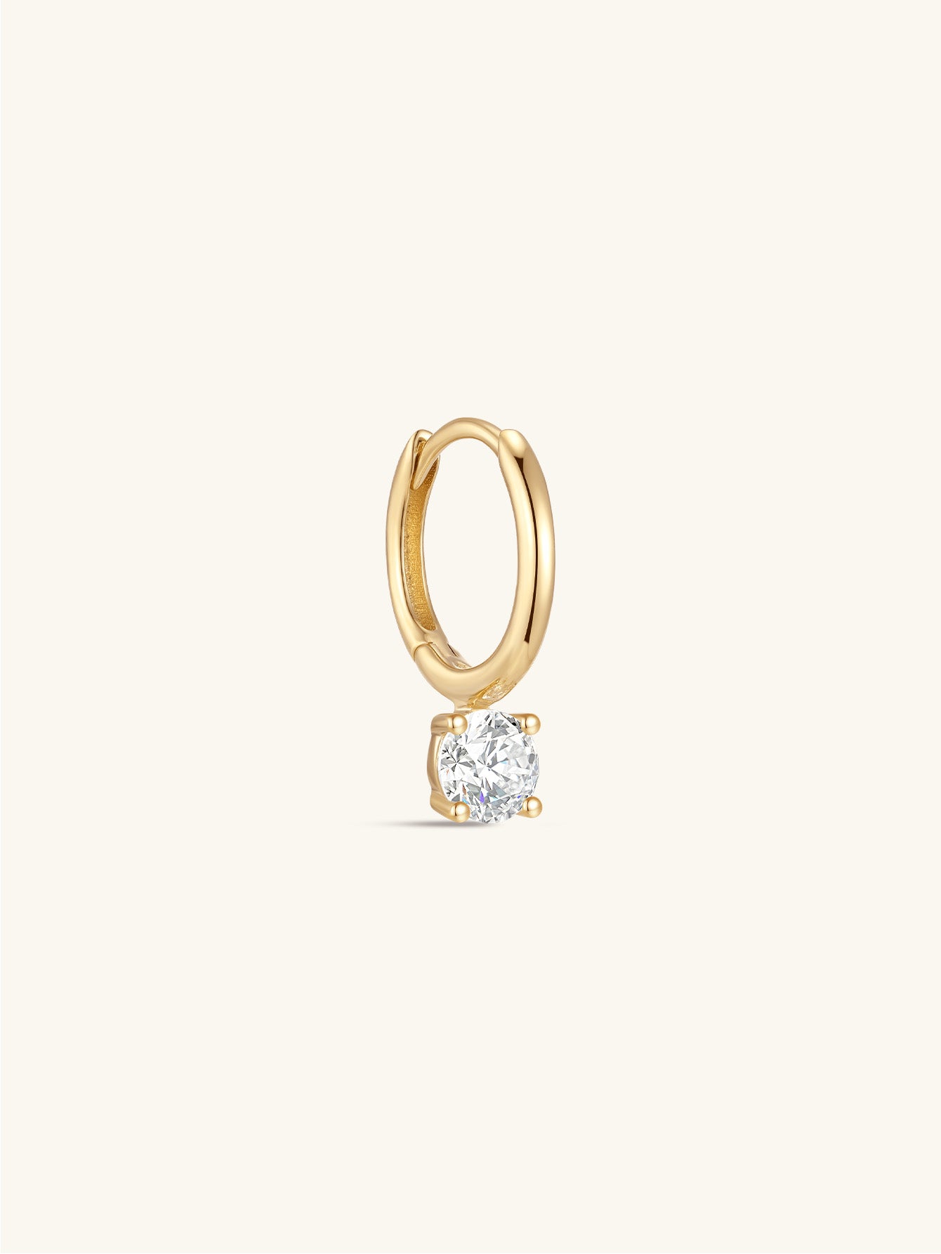 14K Solid Gold Shining Round Zircon Huggies Earring-aurivna