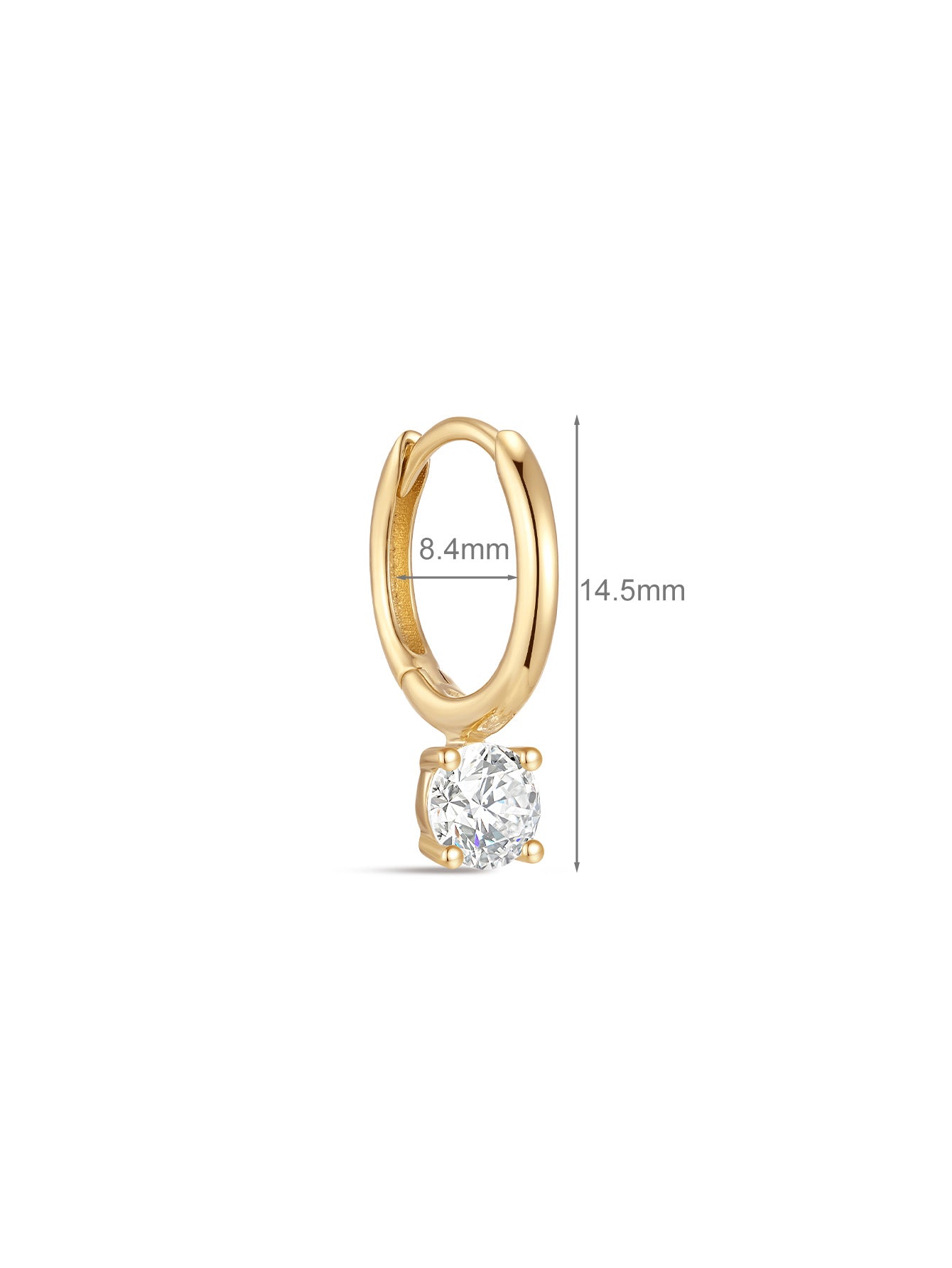 14K Solid Gold Shining Round Zircon Huggies Earring-aurivna