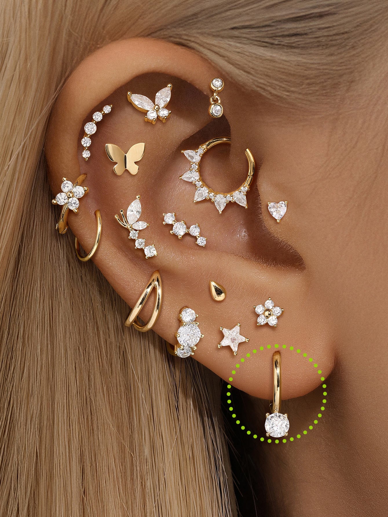 14K Solid Gold Shining Round Zircon Huggies Earring-aurivna