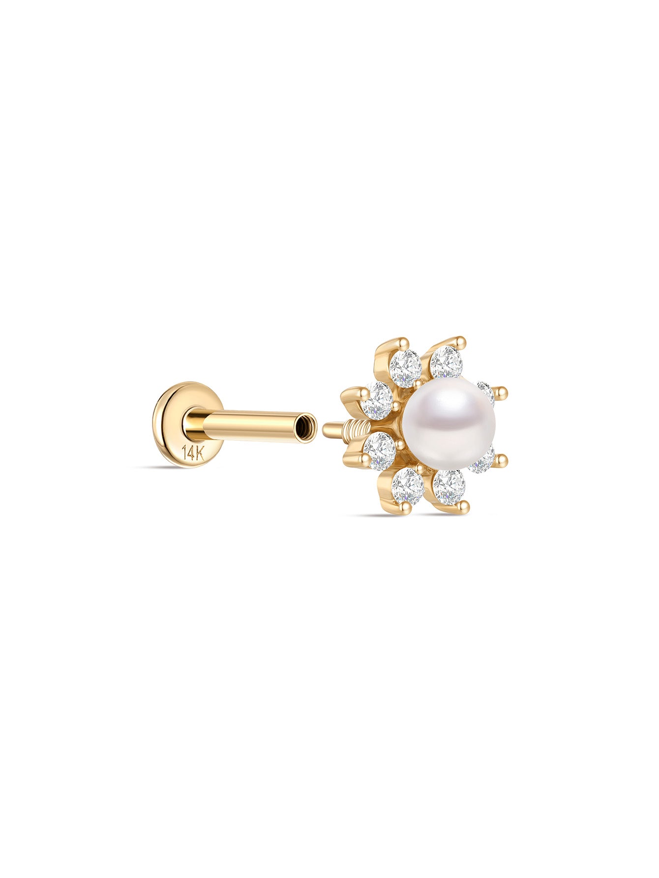 925 Sterling Silver Dazzling Pearl Flower Ear Piercing Stud-aurivna