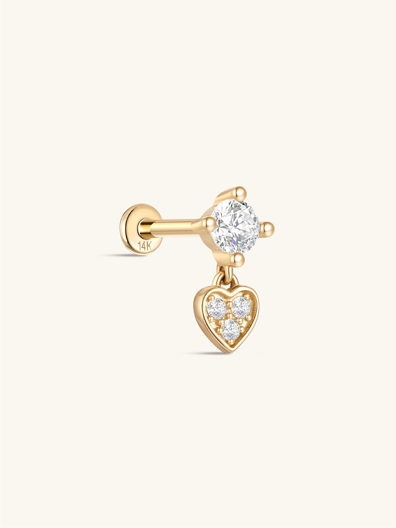925 Sterling Silver Heart Zircon Pendant Ear Piercing Stud-aurivna