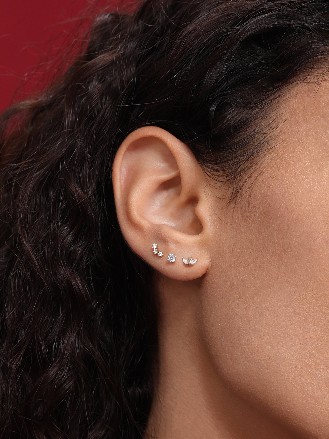 925 Sterling Silver Triple Star Ear Piercing Stud-aurivna
