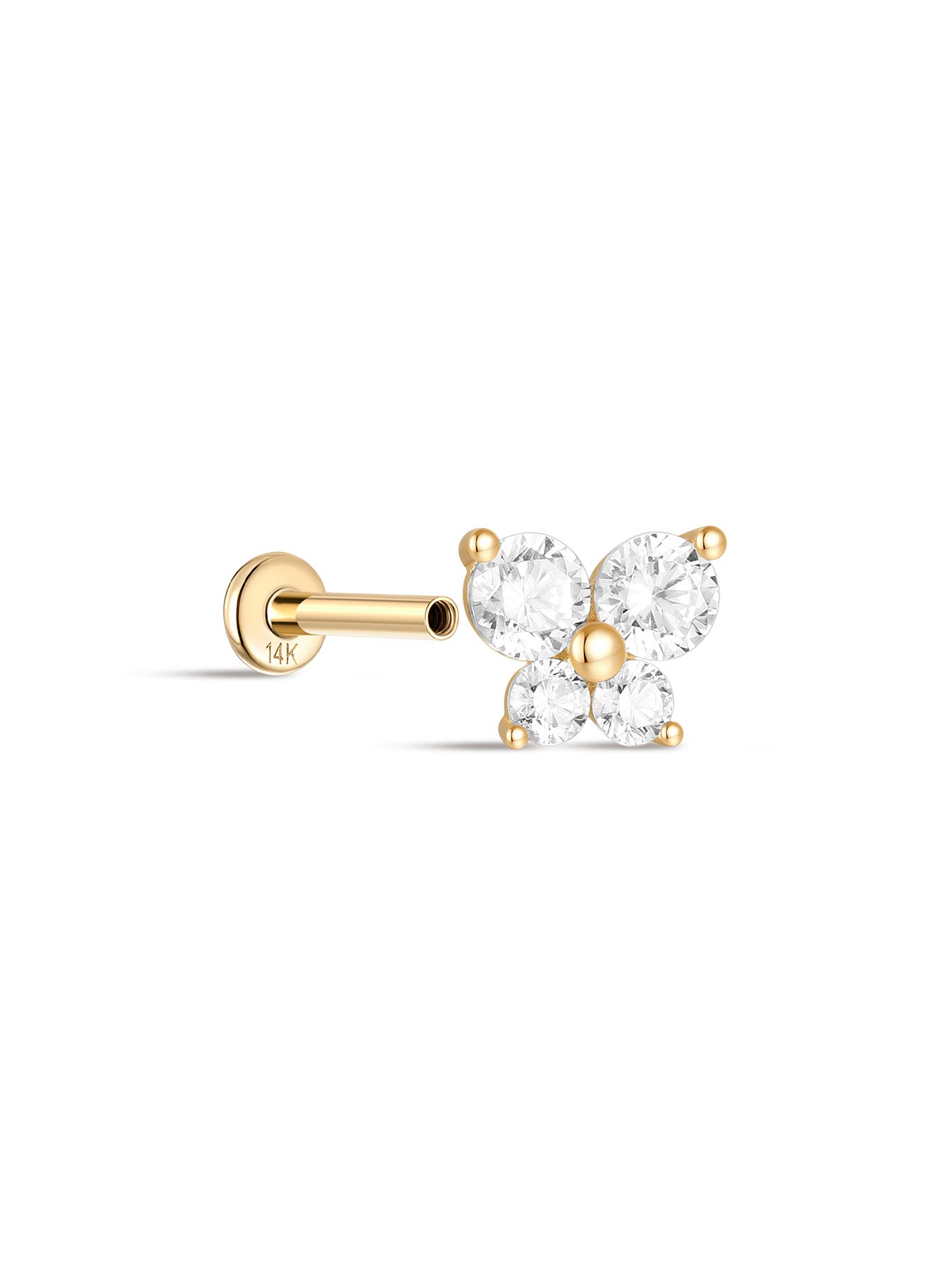 925 Sterling Silver Butterfly Flowers Ear Piercing Stud-aurivna